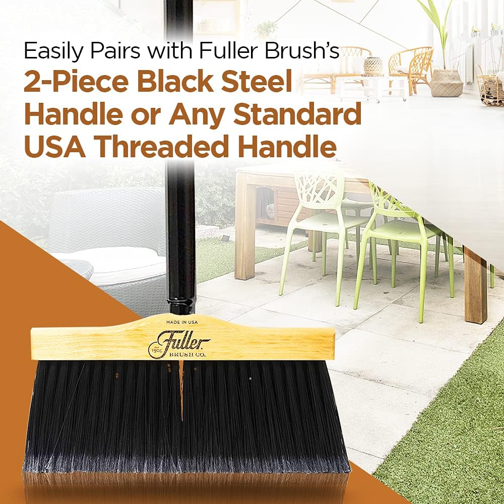 12” Upright Broom with 2 Piece Black Steel Threaded Handle