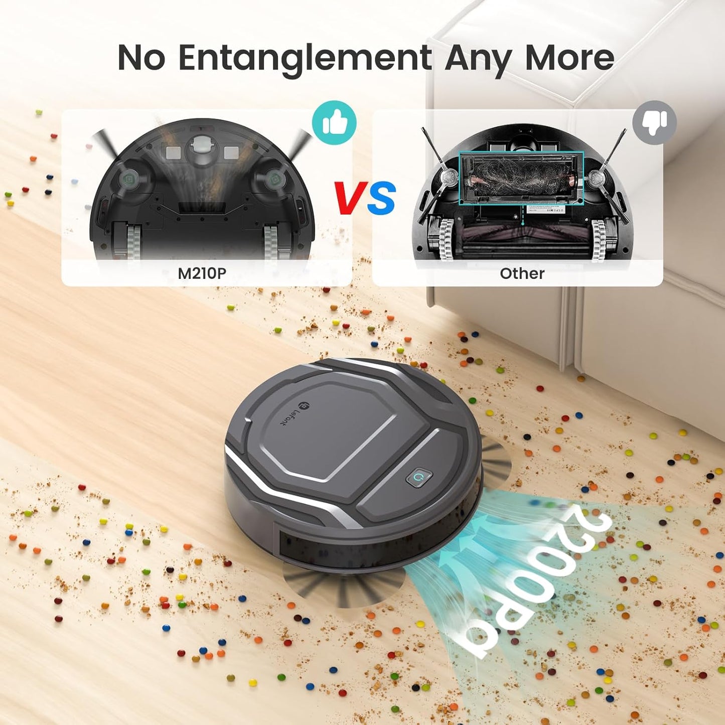 Lefant Robot Vacuum Cleaner M210 Pro,Slim,Quiet,2200Pa Suction,120 Min Self-Charging Robotic Vacuums, Freemove 3.0,WiFi/APP/Alexa,6 Cleaning Modes Ideal for Hard Floors Pet Hair Low Carpet,Gray