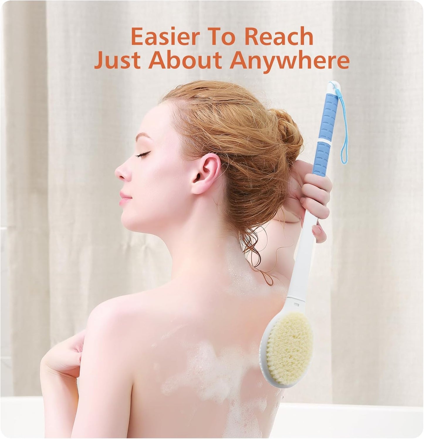 Shower Brush with Soft and Stiff Bristles,18.5" Long Handle Dual-Sided Back Scrubber Bath Brush Body Exfoliator for Wet or Dry Brushing (Long Handle)