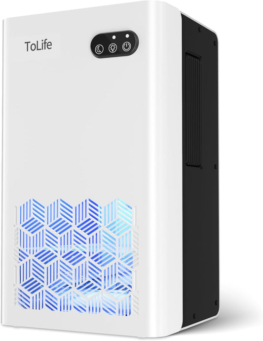 ToLife Dehumidifier for Home, 1000 sq.ft Dehumidifiers for Basement Bedroom Bathroom with 95 OZ Water Tank, Auto Shut Off 7 Colors LED Light, White Black