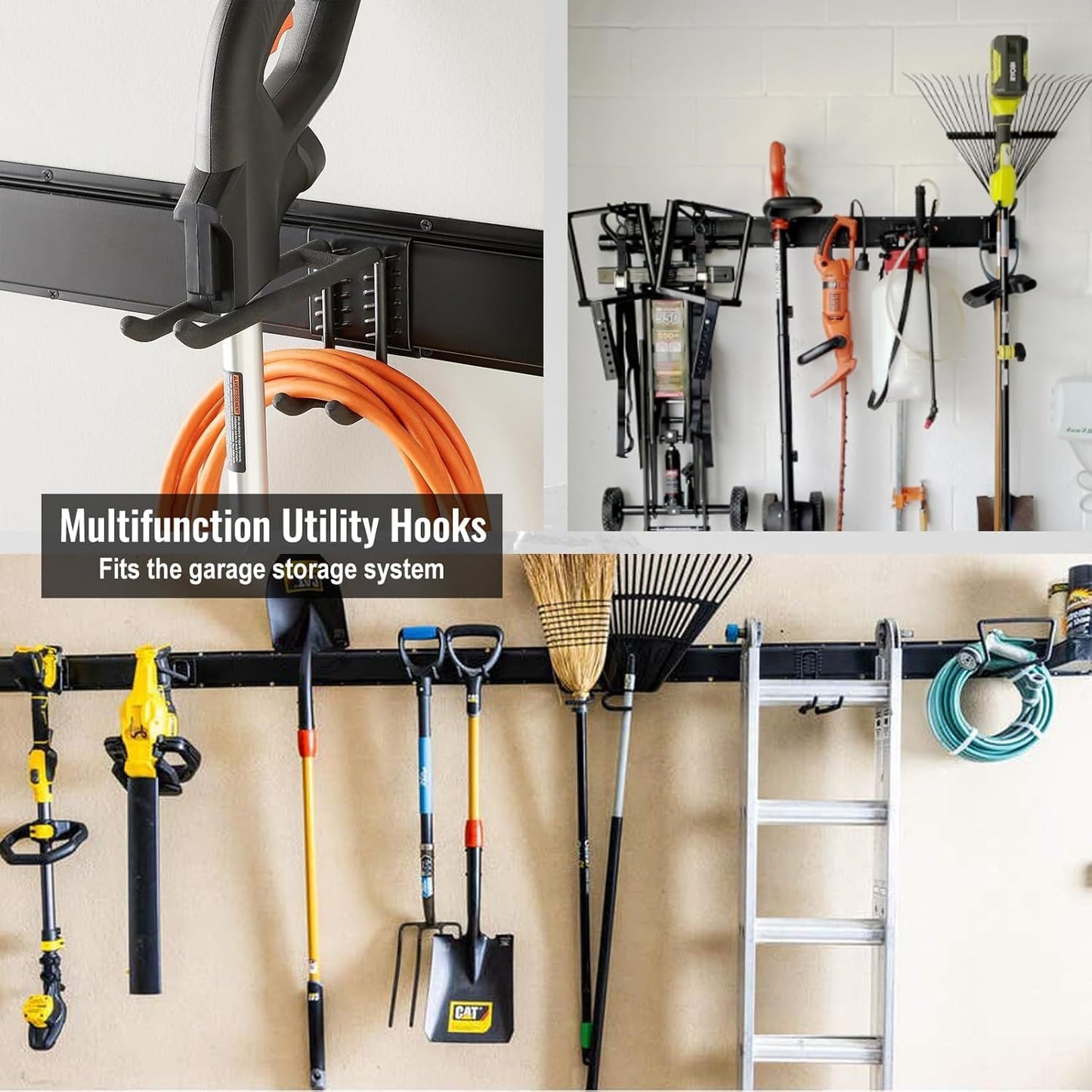 Wall Mount Tool Storage Rack, Heavy Duty Garage Storage Tool Organizer, Garden Tool Wall Hooks and Hangers, Hold Up to 350lbs (Black 6pcs)