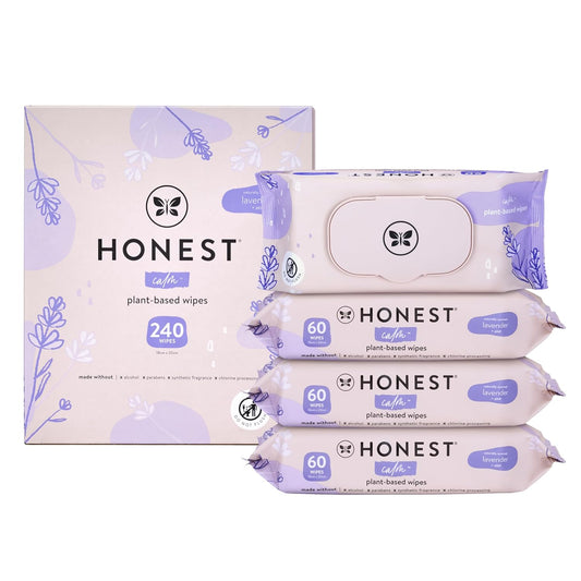 The Honest Company Calm and Cleanse Naturally Scented Wipes Cleansing Multi-Tasking Wipes 99% Water Plant Based Hypoallergenic Lavender 240 Count