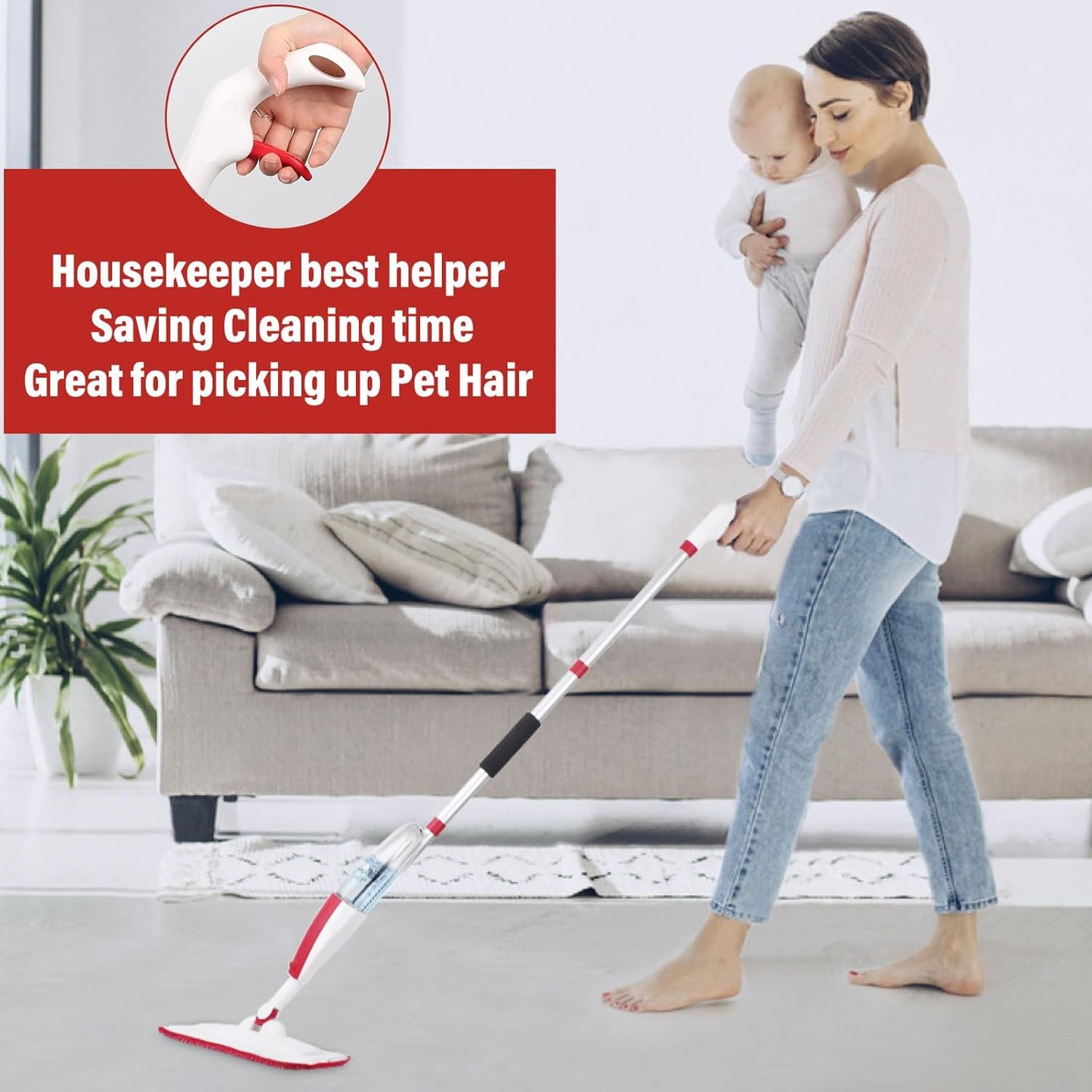 Spray Mops for Floor Cleaning Floor Mop with a Refillable Spray Bottle and 3 Washable Microfiber Pads Home or Commercial Use Dry Wet Flat Mop for Hardwood Laminate Wood (Purple)