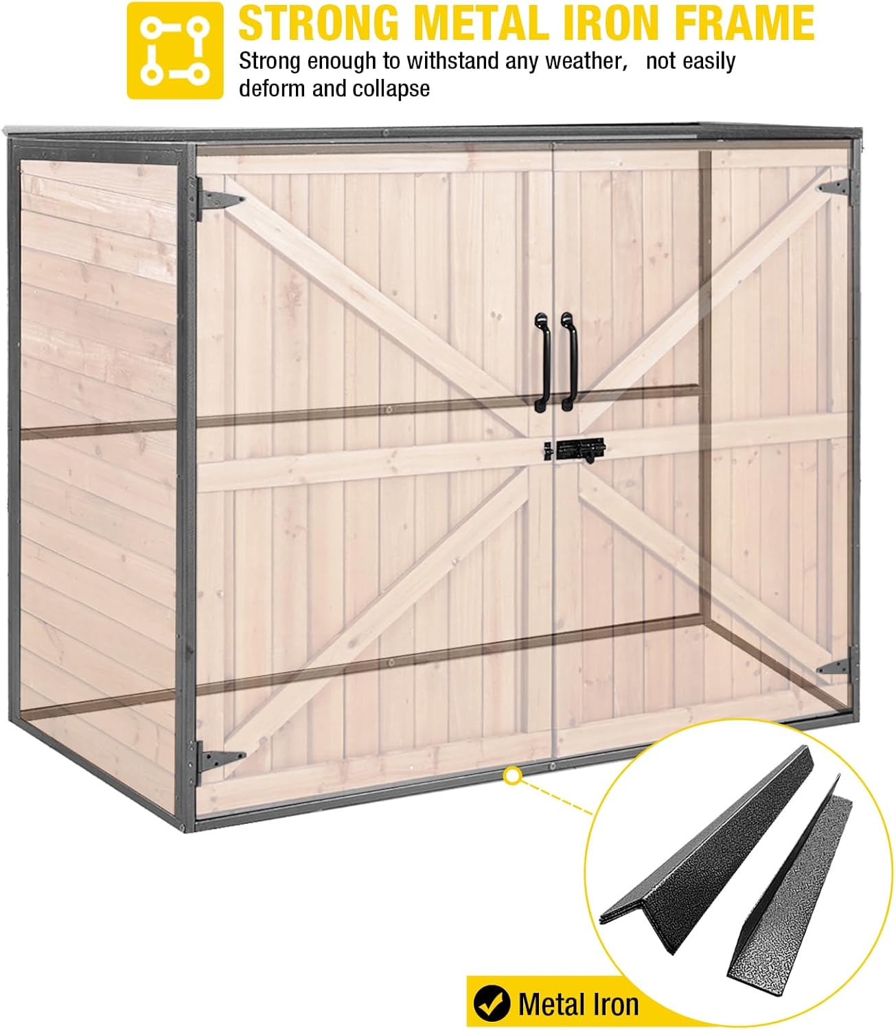 Aivituvin Outdoor Storage Cabinet Trash Can Storage Shed Upgraded with Metal Frame for Garbage Can, Gardening Tools and Accessories 50" L x 27.6" D x 41" H