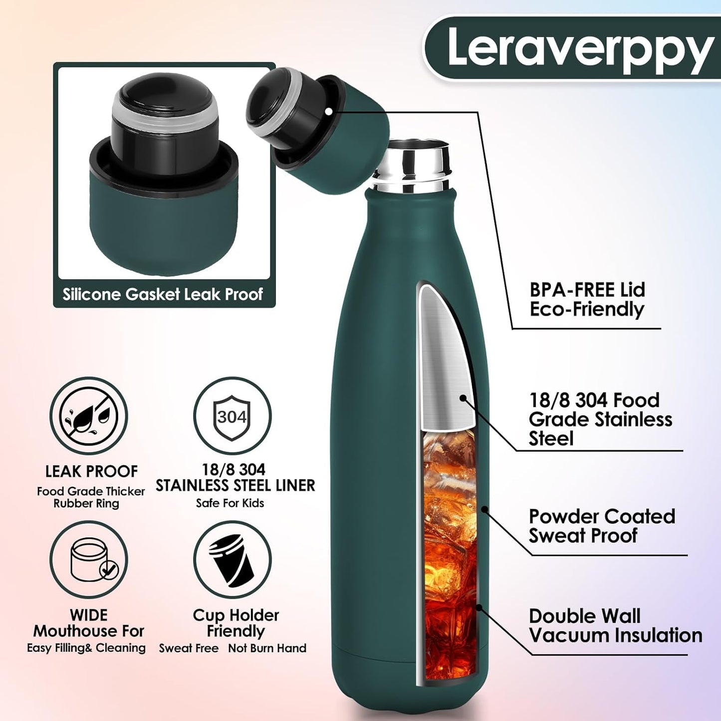 25oz Cola-Bottle Shaped Stainless Steel Leak-proof Water Bottle,Double Wall Vacuum Insulated Metal,Travel Mug For Sports Indoors & Outdoors,BPA-Free Kids Flasks,Army Green(1 Pack)
