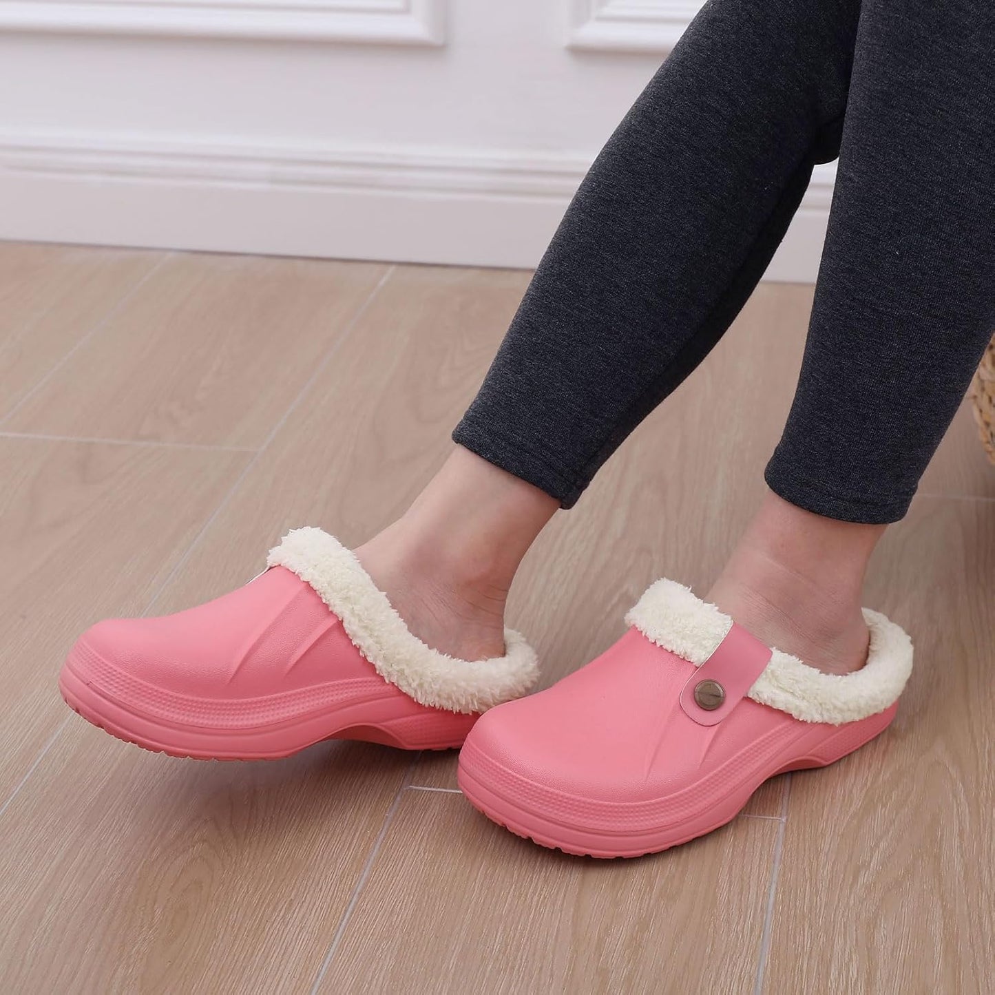 Beslip Classic Fur Lined Clogs Waterproof Winter Fuzzy Slippers for Women Men Indoor and Outdoor