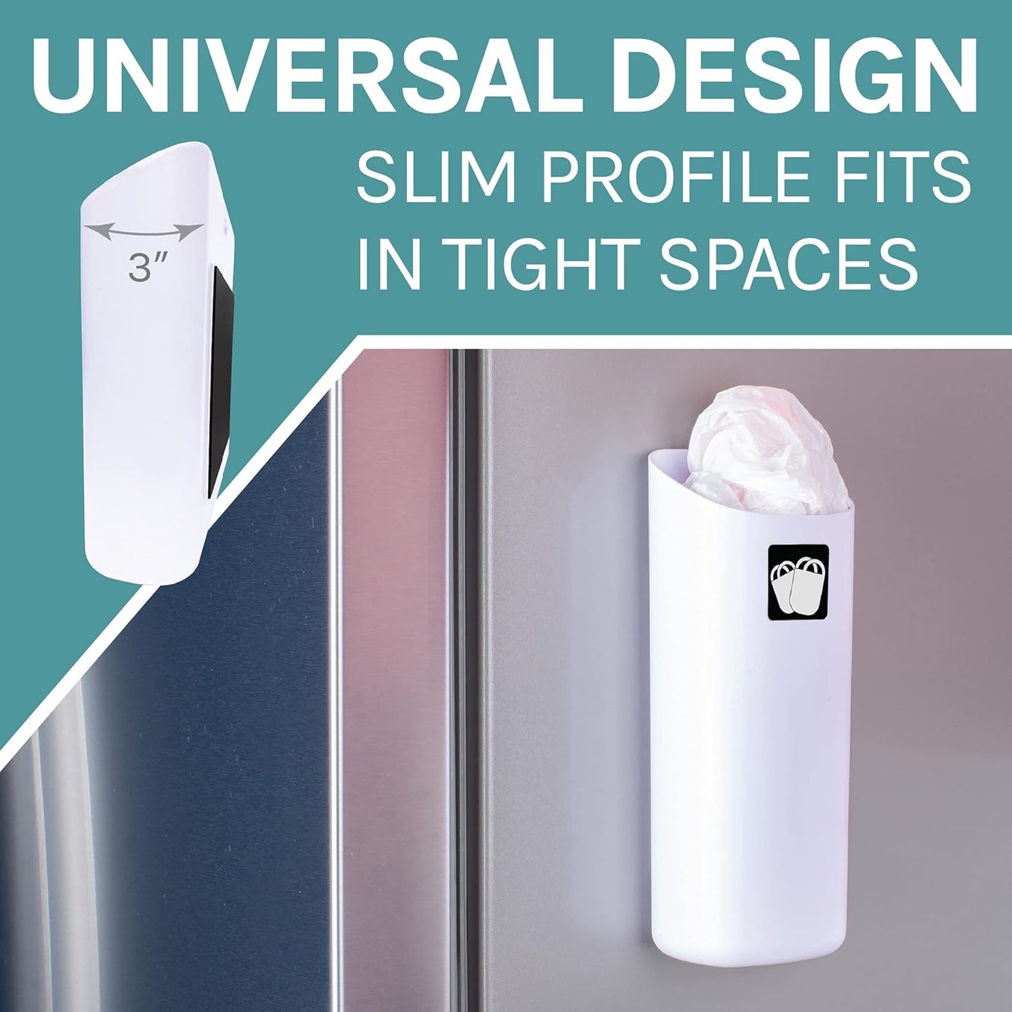 JS Jackson Supplies White Lint Bin with Magnetic Back (Set of 2), Large and Small Space Saving Trash Bins and Organizers for Laundry Room and Kitchen, Wall Mountable