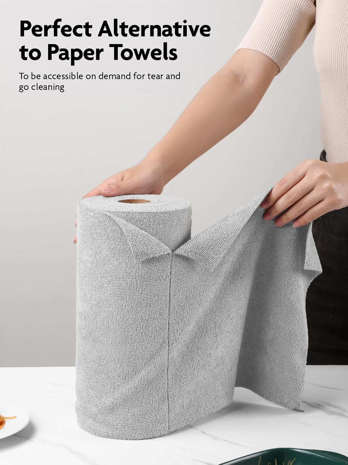 Fantasticlean Microfiber Cleaning Cloth Roll -40 Pack, Tear Away Microfiber Towels, 12" x 12", Reusable, Washable, Scratch Free, Ultra Absorbent Dishcloth for Car, Home Supplies, Pet, Kitchen (Grey)
