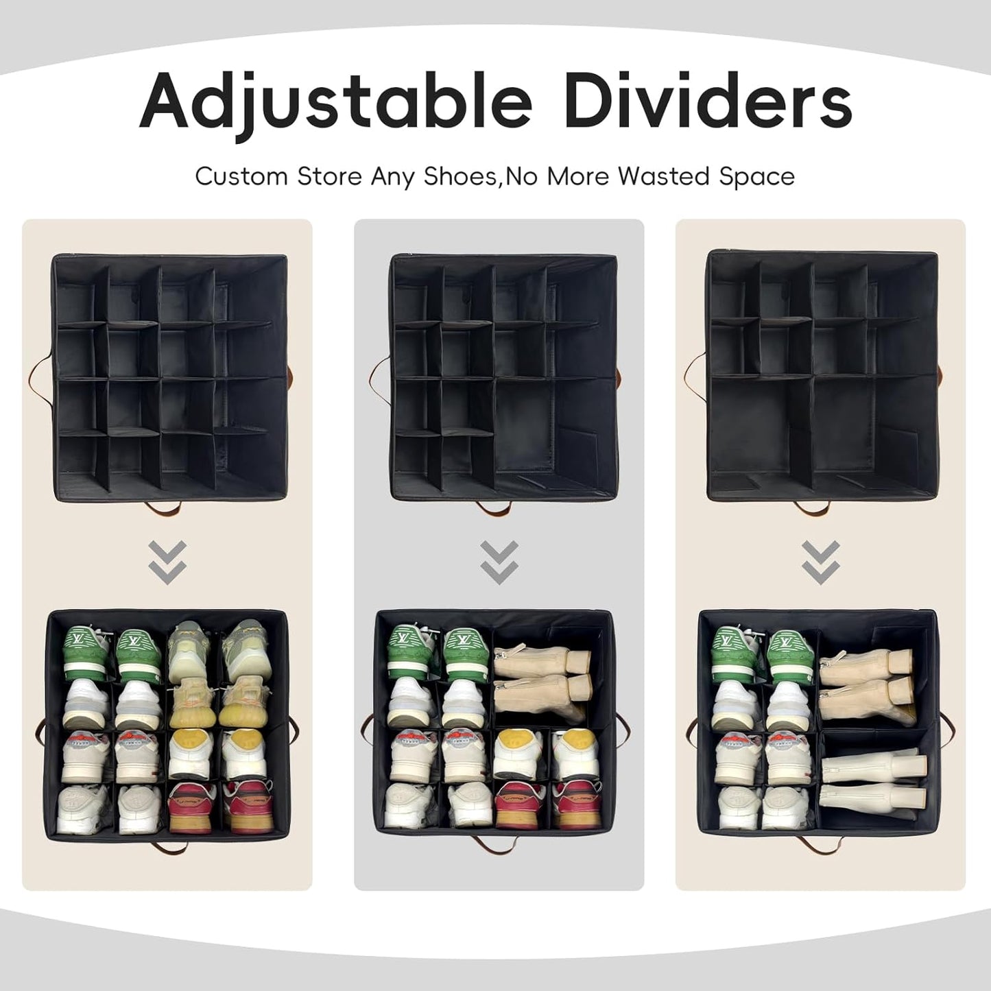 Shoe Organizer for Closet, 2 Pack Shoe Storage Bins with Clear Cover, Adjustable Dividers Fits 16-32 Pairs ShoeBoxes, Organizador de Zapatos, Navy Blue