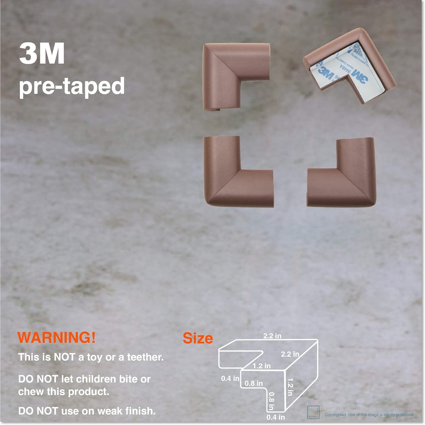 Roving Cove HeftyFit Corner Protector for Baby (8 Large Corners), Heavy-Duty Soft Rubber Foam Furniture Corner Bumper Guards, 3M Adhesive Pre-Taped, Coffee Brown