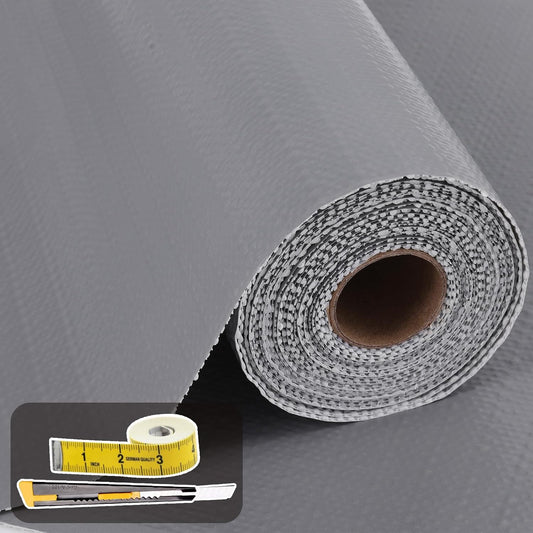 Shelf Liners for Kitchen Cabinets 23.6in x 30FT Non Adhesive Drawer Liner Grey Thickened Shelf Liner Paper Strong Non-Slip Easy to Clean for Tool Box Refrigerator with Knife and Tape Measure