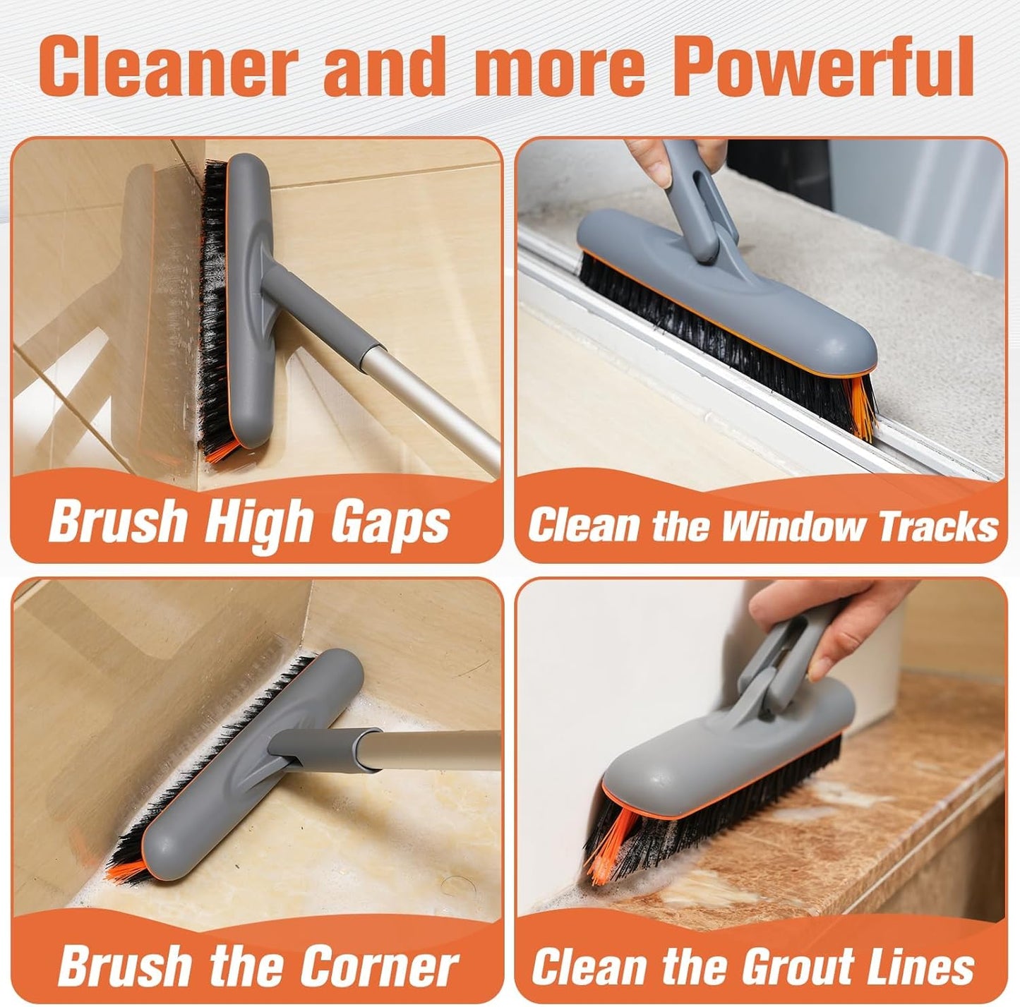 Eazer Grout Brush with Long Handle, 180°Rotation Tile Grout Cleaning Brush, V-Shape Shower Scrubber Cleaner, Stiff Bristle for Cleaning Bathroom Tile Floors - 53in
