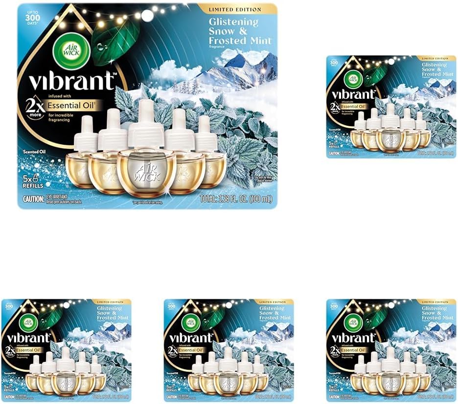 Air Wick Plug In Advanced Scented Oil,Glistening Snow + Frosted Mint,Air Fresheners for Home Long Lasting, Room Freshener, Air Freshener Plug In, House Essentials for Small Spaces + Large Spaces,5 ct