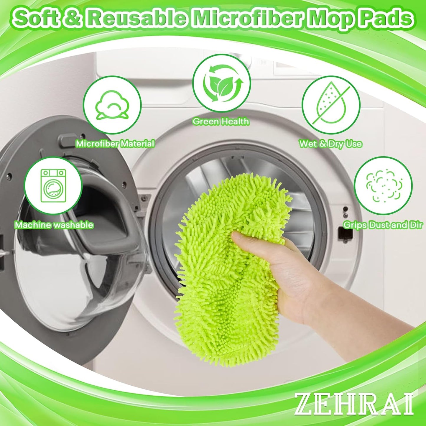 6Pcs Reusable Microfiber Mop Pads Compatible with Swiffer Sweeper Mop, Wet and Dry Flat mop Cover, Replacement Sweeping Mopping pad Refills for Surface/Hardwood Floor Cleaning