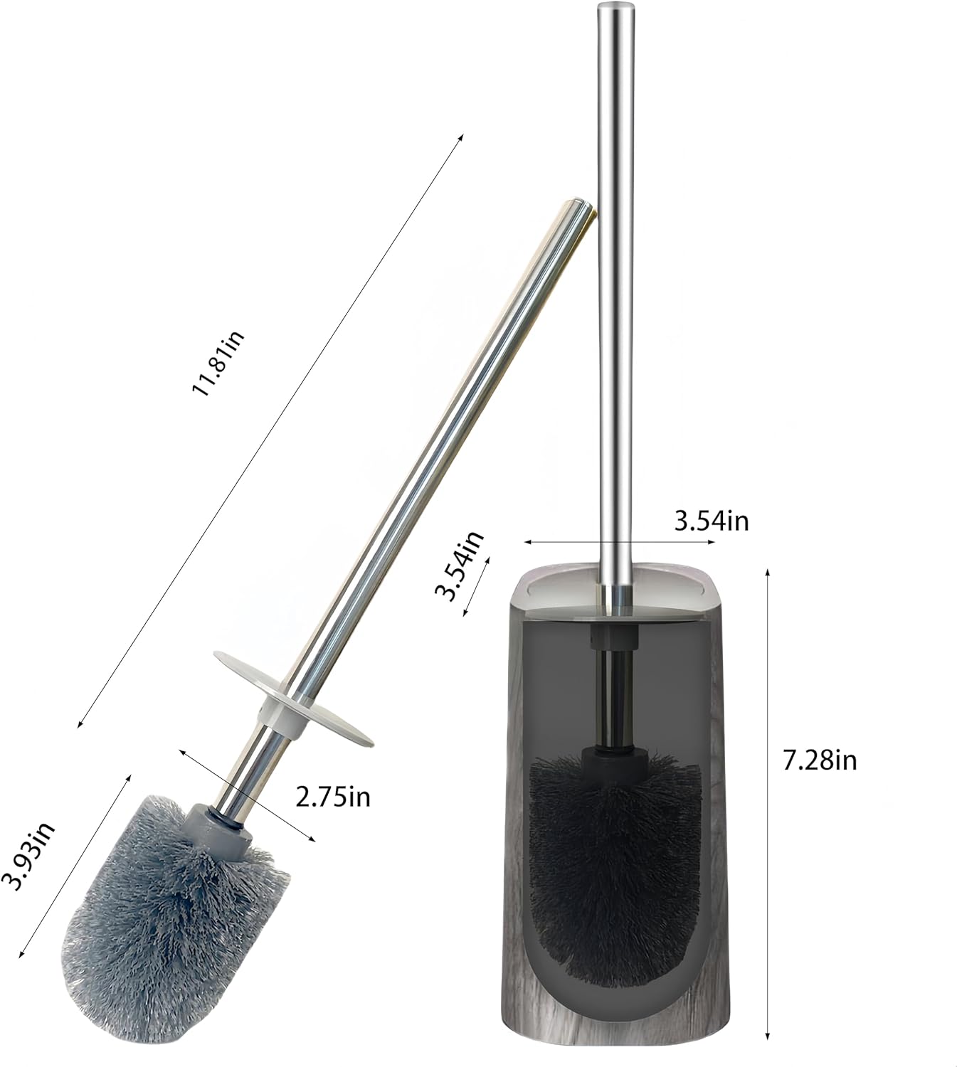 Marble Colored Toilet Brush and Holder Set,Stainless Steel Long Handle and Marble Colored Base for Bathroom Deep Cleaning，Space Saving for Storage，Drip-Proof，White