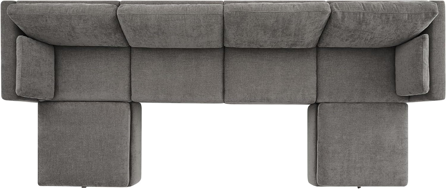 CHITA Oversized Modular Sectional Fabric Sofa Set, Extra Large U Shaped Couch with Reversible Chaise, 146 inch Width, 6 Seat Modular Sofa with Storage Ottamans, Grey