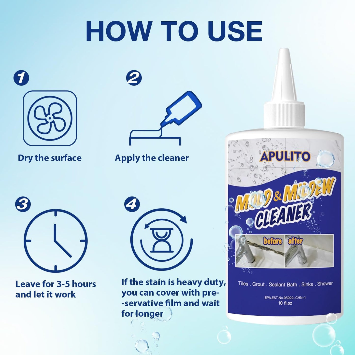 APULITO Household cleaner Gel for Bathroom Shower Kitchen Tile Sink Countertop 10 Fl Oz (Pack of 2)