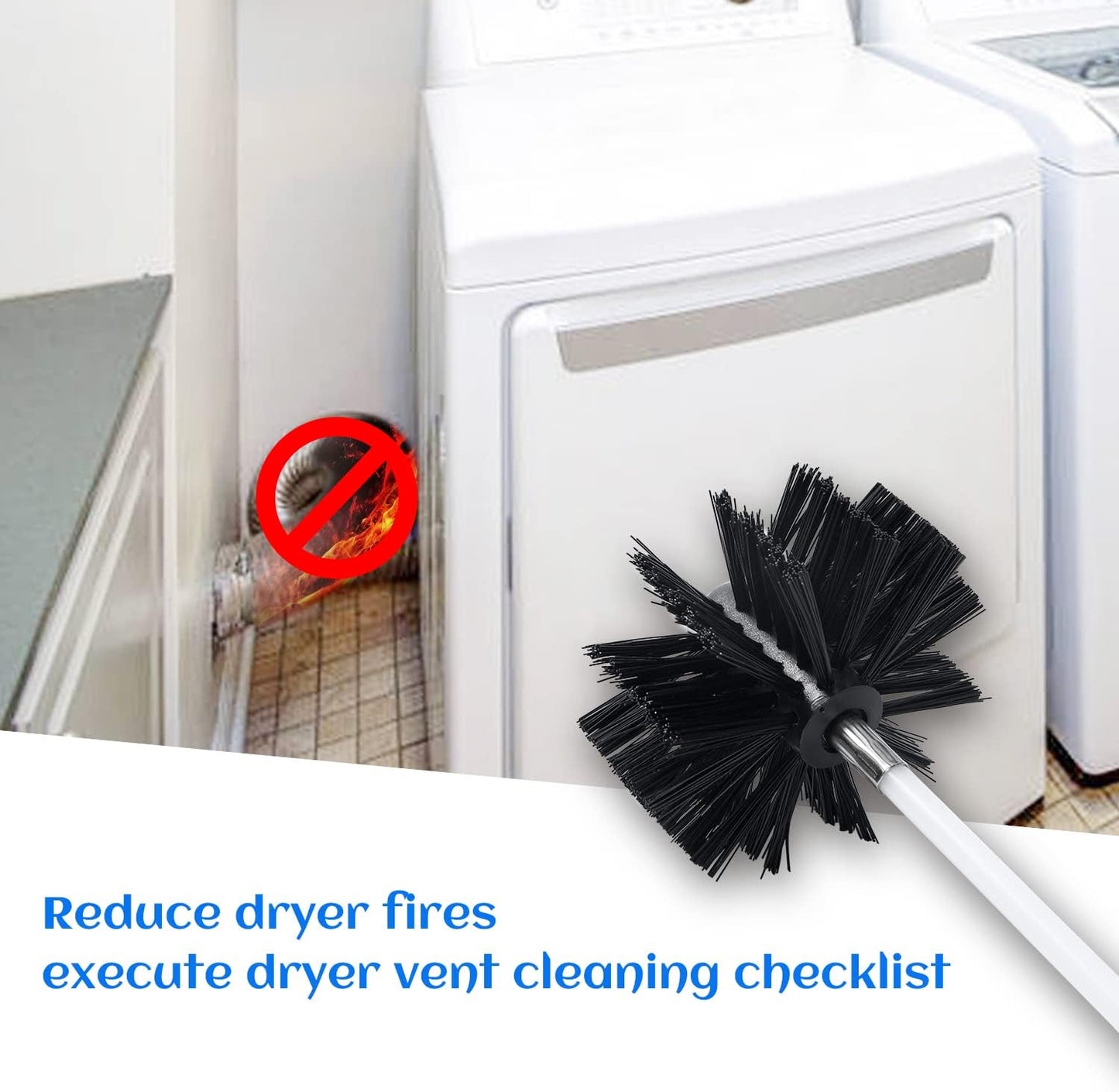 HOKLNUSE Dryer Vent Cleaner Kit Chimney Sweep Cleaning Tools Pellet Stove Cleaner Kit Air Dryer Duct Fireplace Brushes for Easy Lint Cleaning with 4" and 6" Brush Heads (Medium Duty, 25Feet)