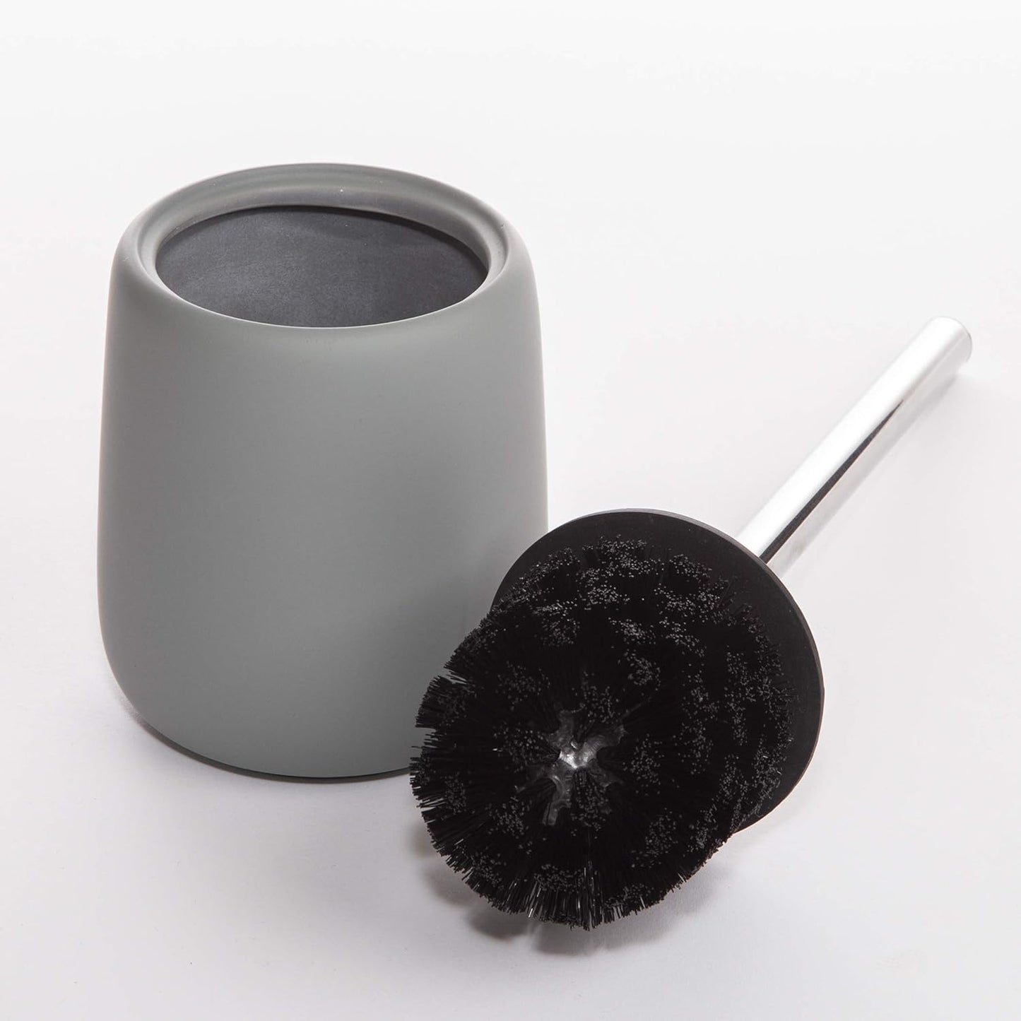 BINO Toilet Brush with Holder - Silicone Coated Ceramic, Light Grey - Bowl Cleaner