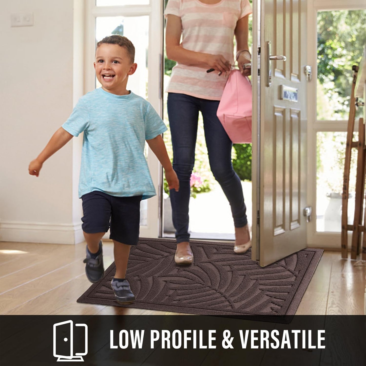 Front Door Mat, Absorbent Resist Dirt Welcome Door Mat Indoor Outdoor, Waterproof Doormat, Sturdy Non Slip Backing, Fade Resistant, Low Profile Entry Mat for Entryway, 29×17, Coffee