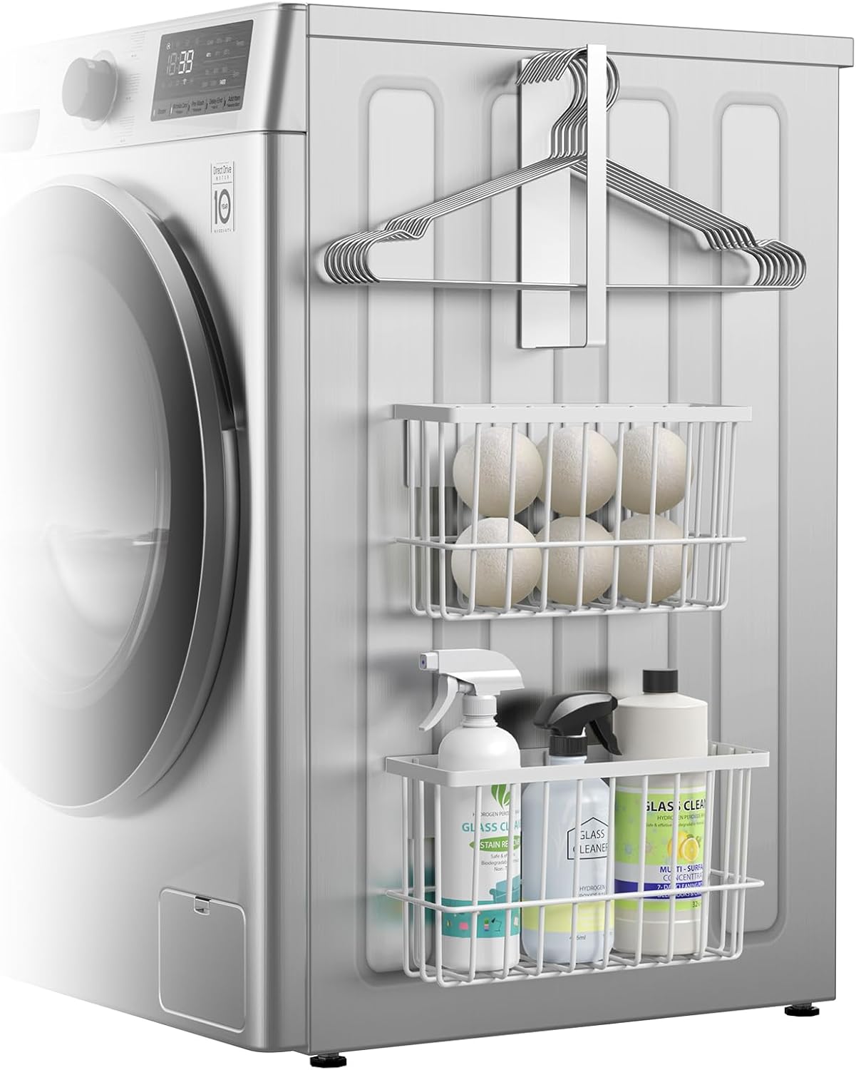 Magnetic Dryer Ball Holder and Magnetic Hanger Holder for Laundry Room Organization and Storage, Magnetic Lint Bin for Laundry Room, Iron Basket Dryer Ball Container for Laundry Room Storage (White)
