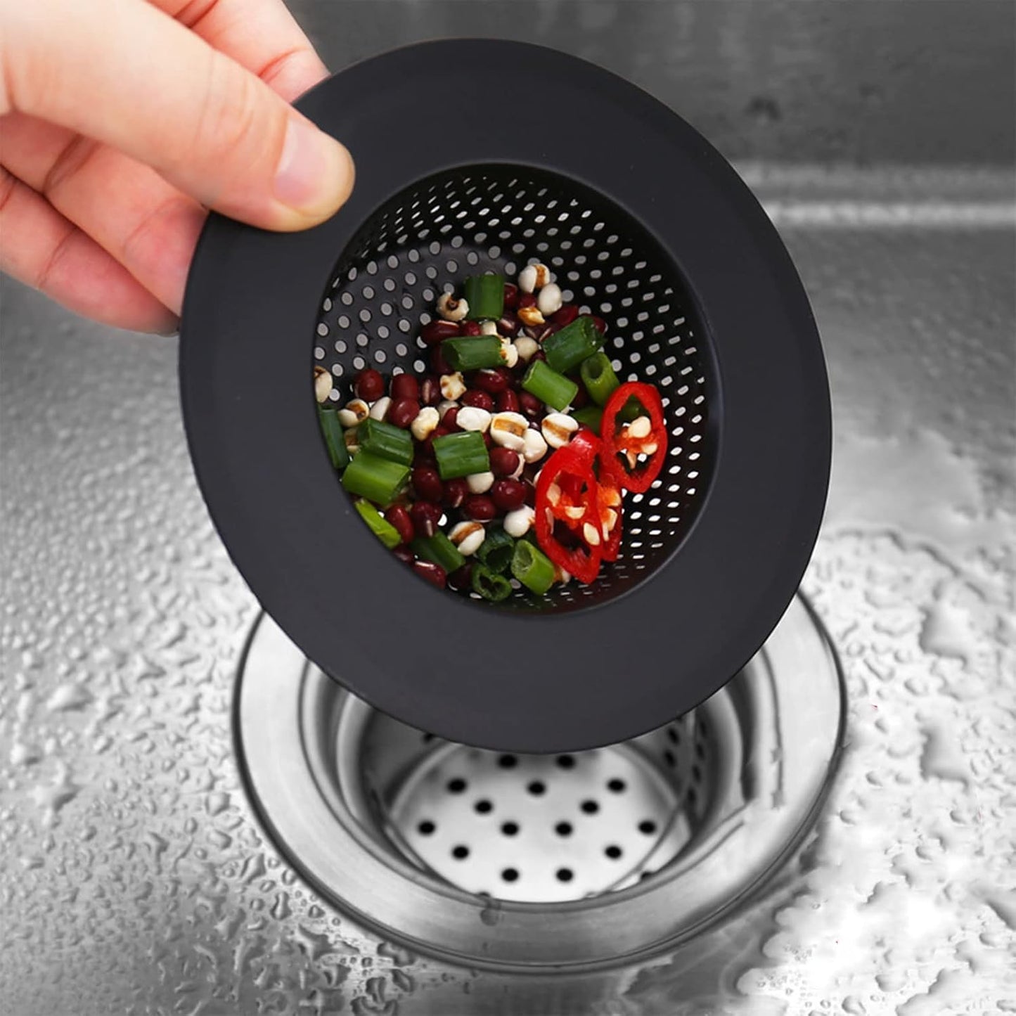 2 Pcs Black Stainless Steel Mesh Sink Drain Strainer, 2.16" Top/1.29" Kitchen Filter Trap Basket,Large Food Catch for Bathroom Bathtub Wash basin Floor drain balcony RV Drain Hole Electroplated Coatin
