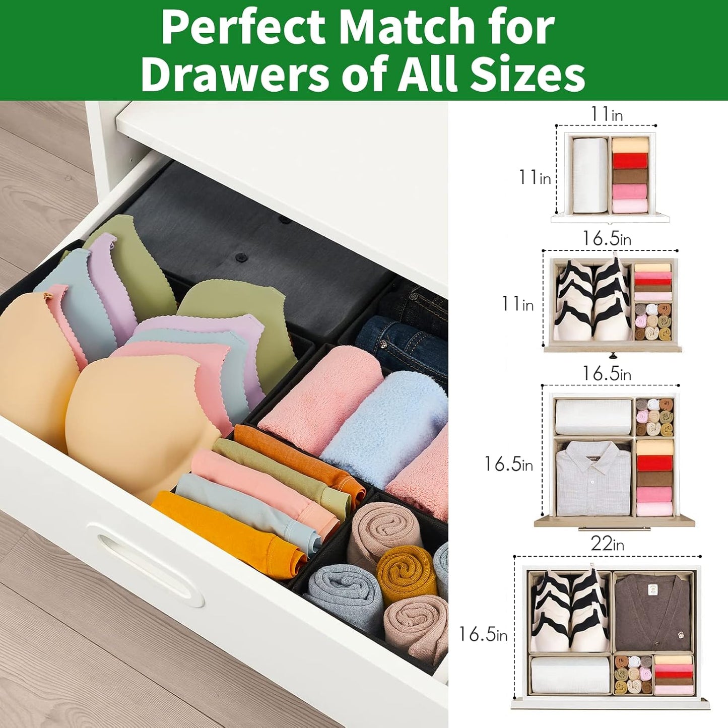 Criusia Drawer Organizer Clothes, 8 Pack Underwear Drawer Organizer, Foldable Cloth Storage Box Closet Organizers and Storage for Clothes, Socks, Scarves, Ties (Black)