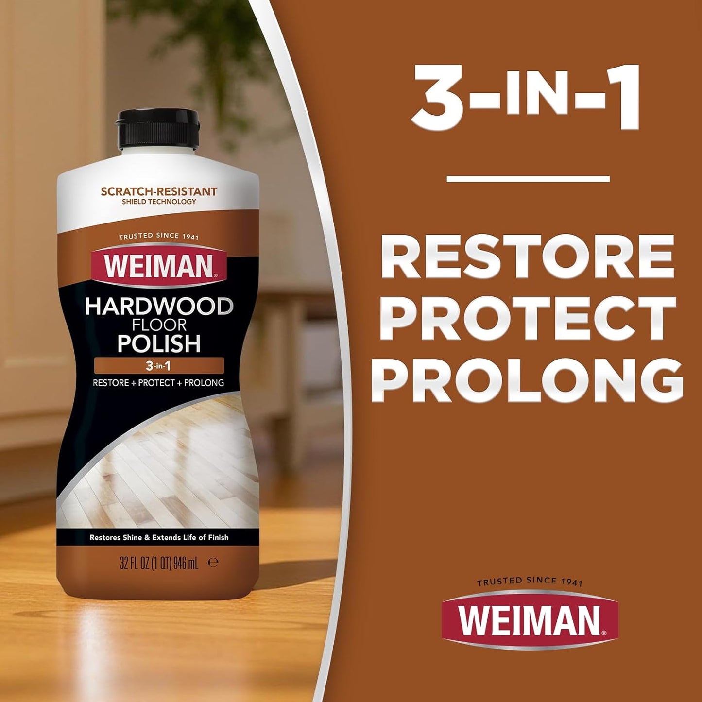 Weiman Hardwood Floor Cleaner and Polish Restorer Combo - 2 Pack - High-Traffic Hardwood Floor, Natural Shine, Removes Scratches, Leaves Protective Layer