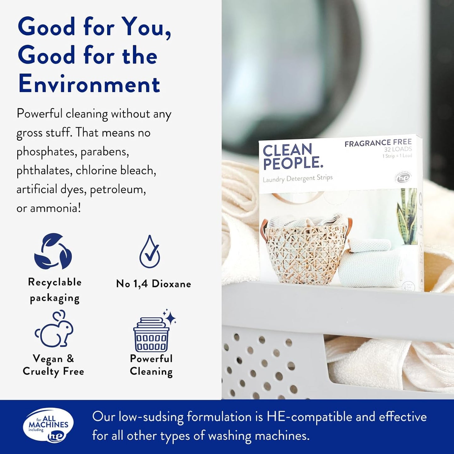 The Clean People Fragrance Free Laundry Detergent Sheets - Laundry Soap - Ultra Concentrated, Recyclable Packaging, Stain Fighting - Fragrance Free, 192 Pack