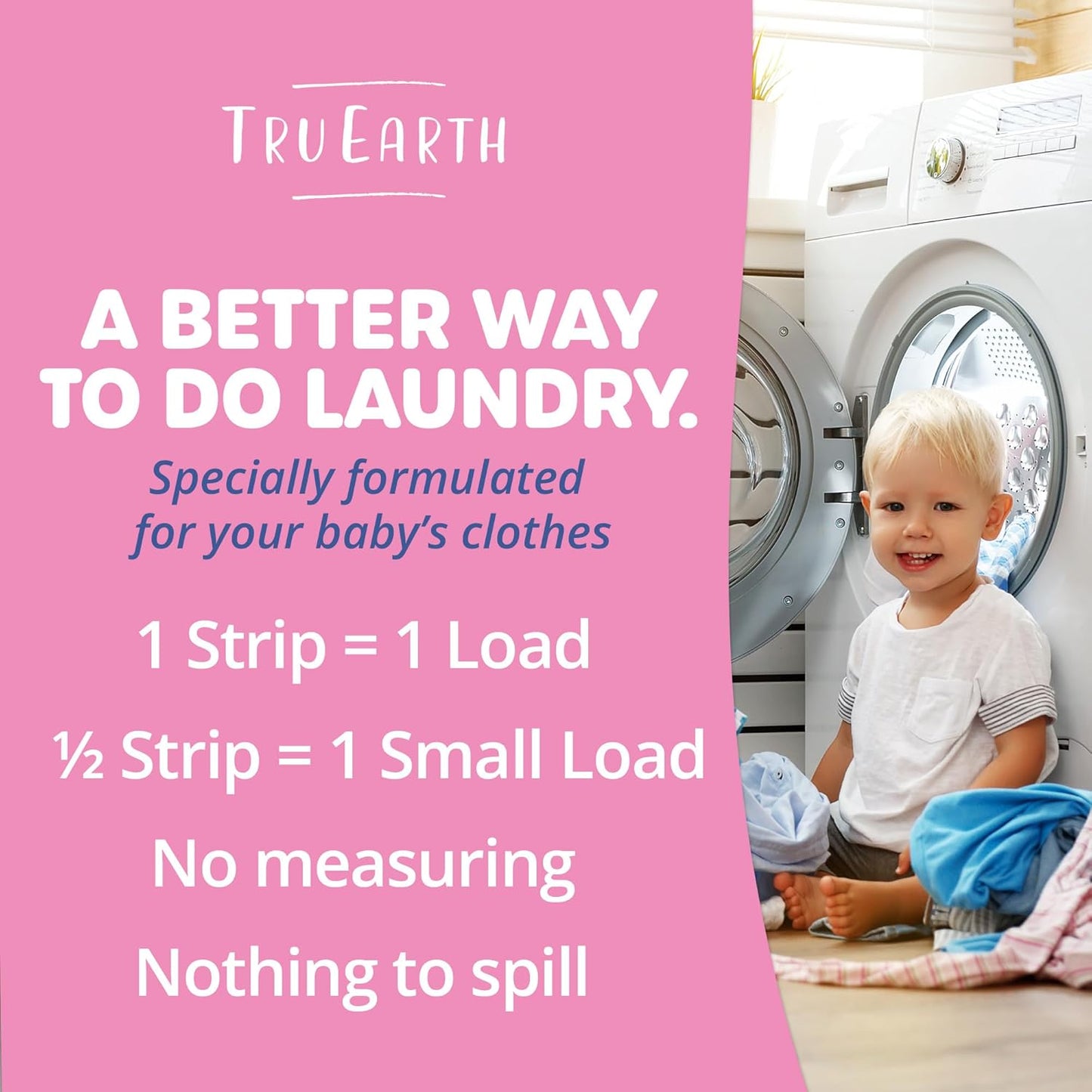 Tru Earth Hypoallergenic Baby Laundry Detergent Sheets/Strips for Sensitive Skin, 384 Count, Up to 768 Loads: Fragrance Free Baby Detergent Laundry Newborn, Children