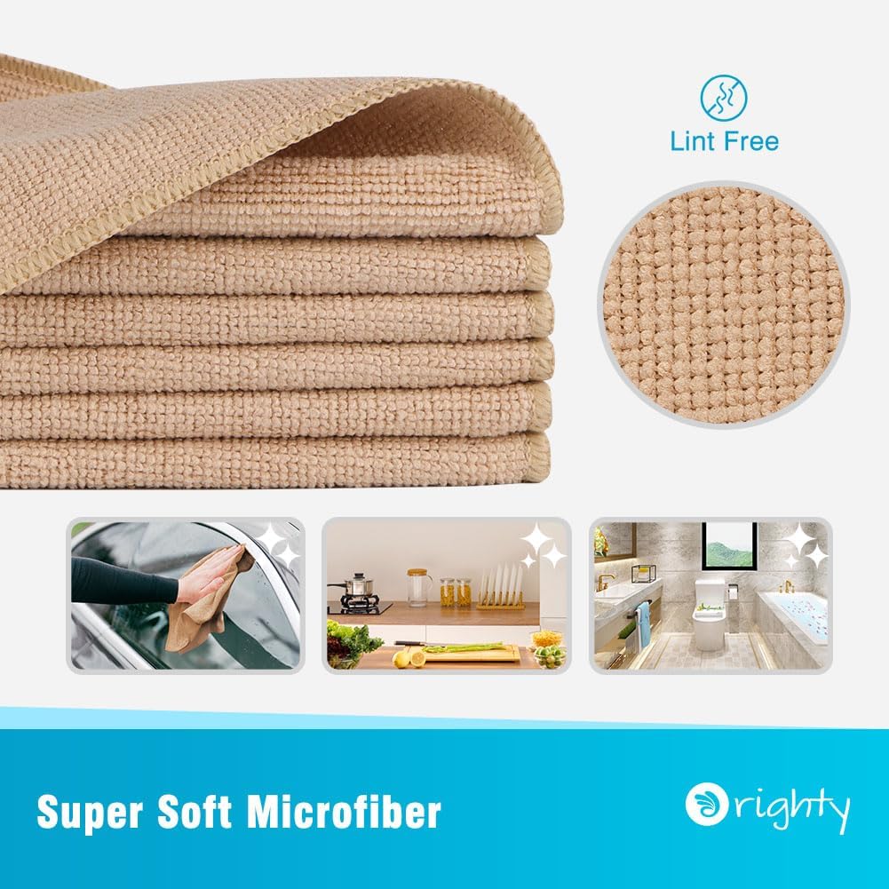 Orighty Microfiber Cleaning Cloth, 12 Pack Microfiber Towels for Cars, Highly Absorbent Car Cleaning Supplies, Lint Free Cloths Clean Rags for Car Care, House, Kitchen, 12x12 inch, Brown