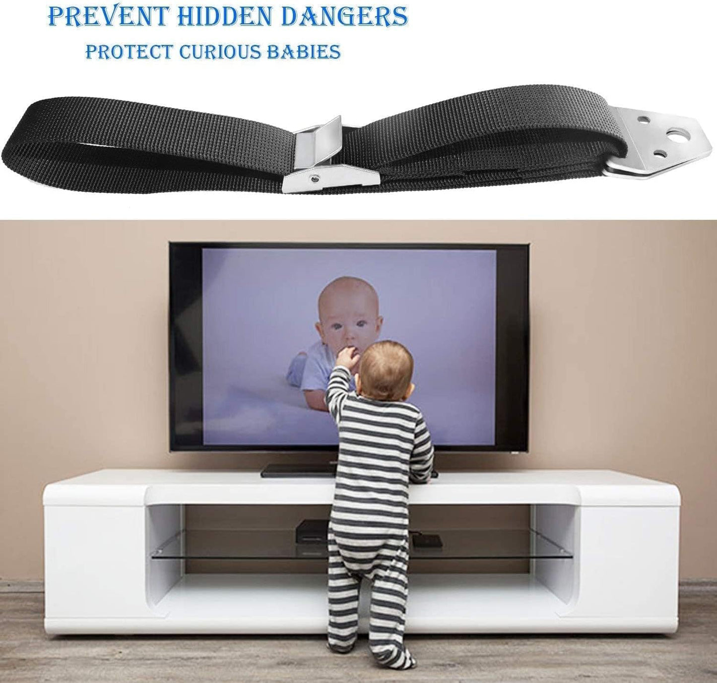 TV and Furniture Anti Tip Straps,Metal Heavy Duty TV Straps Child Safety,Adjustable Safety Furniture Wall Anchors for Baby Proofing Flat Screen TV,Dresser,Bookcase,Cabinets
