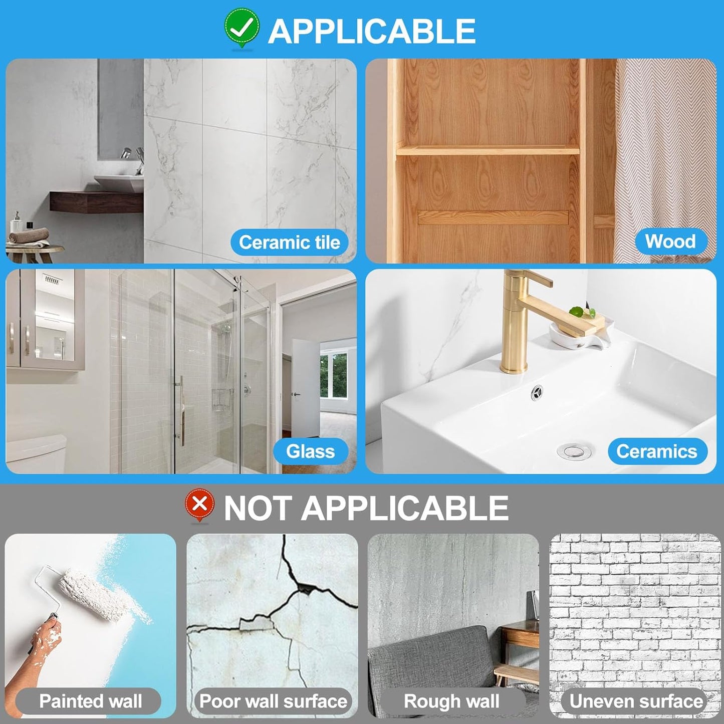 Large Adhesive Hooks for Hanging Heavy Duty Wall Hooks Self Adhesive Towel Coat Hooks Waterproof Transparent Hook for Bathroom Shower Kitchen Keys Door Outdoor Home Improvement Utility Hook 8 Pack