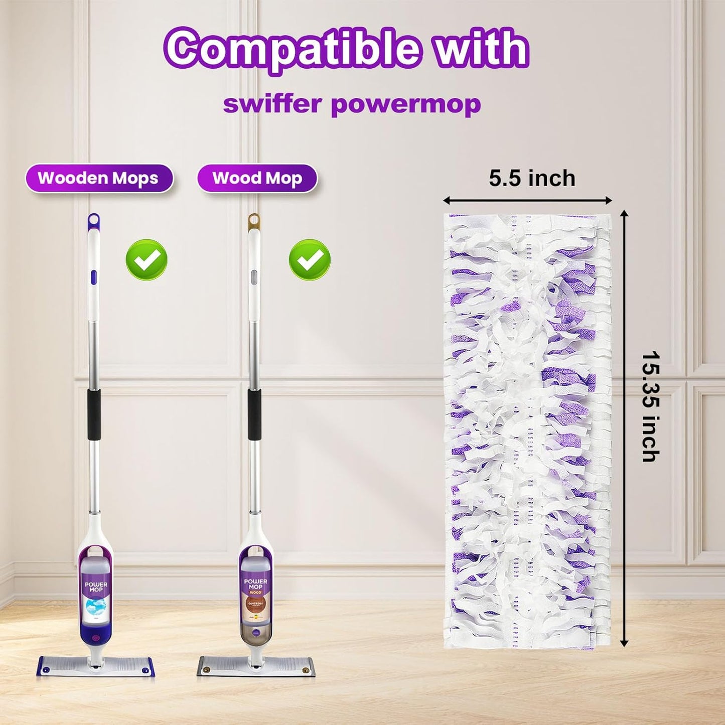20 Count Disposable mop Pads Refills Compatible with Swiffer PowerMop Multi-Surface Mop and PowerMop Wood Mop, Replacement Pads Use for Floor Cleaning
