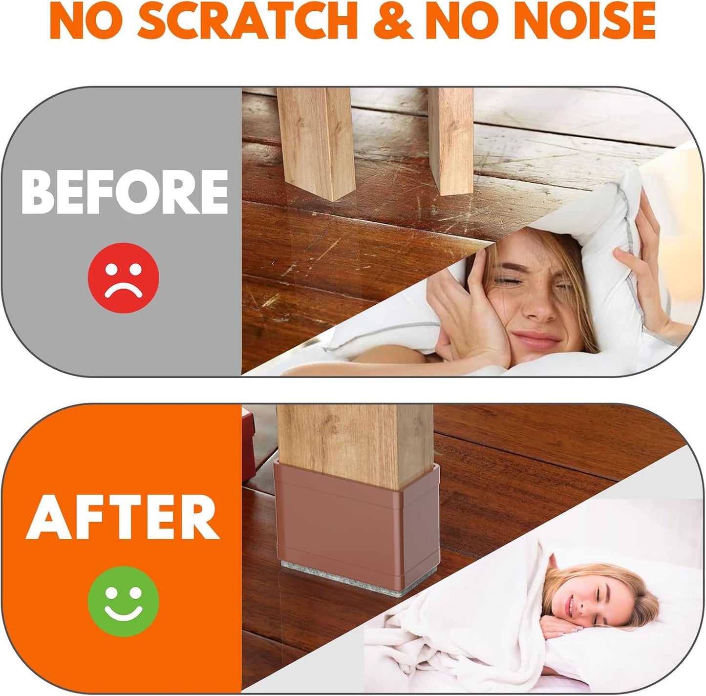 Rectangle Chair Leg Protectors for Hardwood Floors,16 PCS Silicone Covers to Protect Wood Tile Floors Felt Pads Furniture Leg Caps Reduce Noise. Easy to Move.(Brown,1.5 x 1.75 Inch,Rectangle)