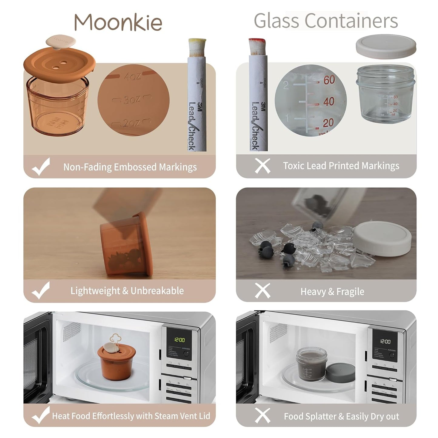 Moonkie Silicone Baby Food Containers | 4 oz Baby Food Storage Jars with Airtight Lids | Reusable Baby Food Jars, Freezer,Microwave and Dishwasher Safe, Perfect for Infant & Toddler