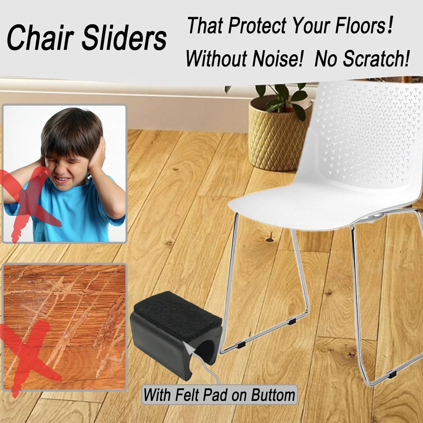 Rectangle U Shaped Chair Leg Tips Cap with Felt Pads,Furniture Feet Protectors Slide Smoothly Glides,Protect Hardwood Floor No Scratches No Noise,Fit 14mm(9/16inch) Diameter Tubular Legs (Black 8PCS)
