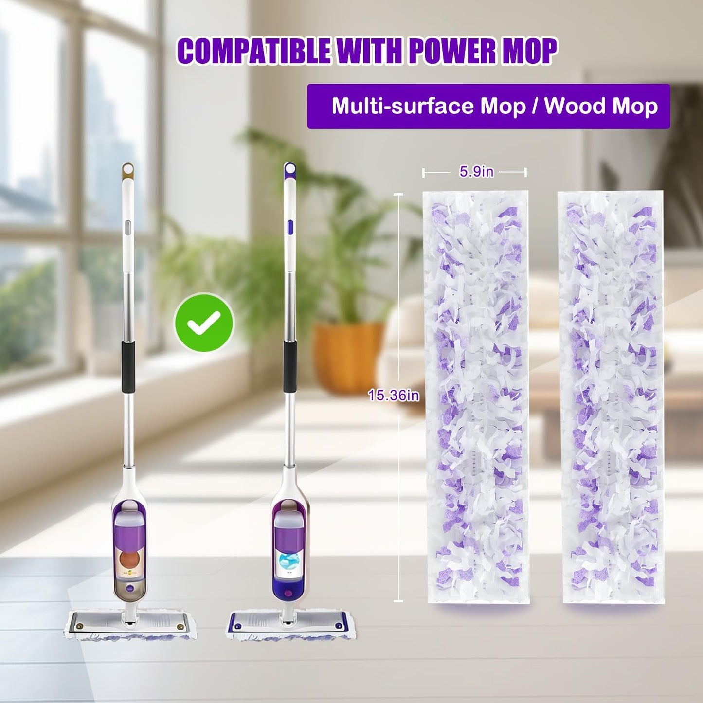 Power Mop Pads Refills for Swiffer PowerMop Multi-Surface Mopping Pad Disposable Replacement Mop Pads Compatible with Swiffer PowerMop,Safe on All Finished Floors,18 Count.
