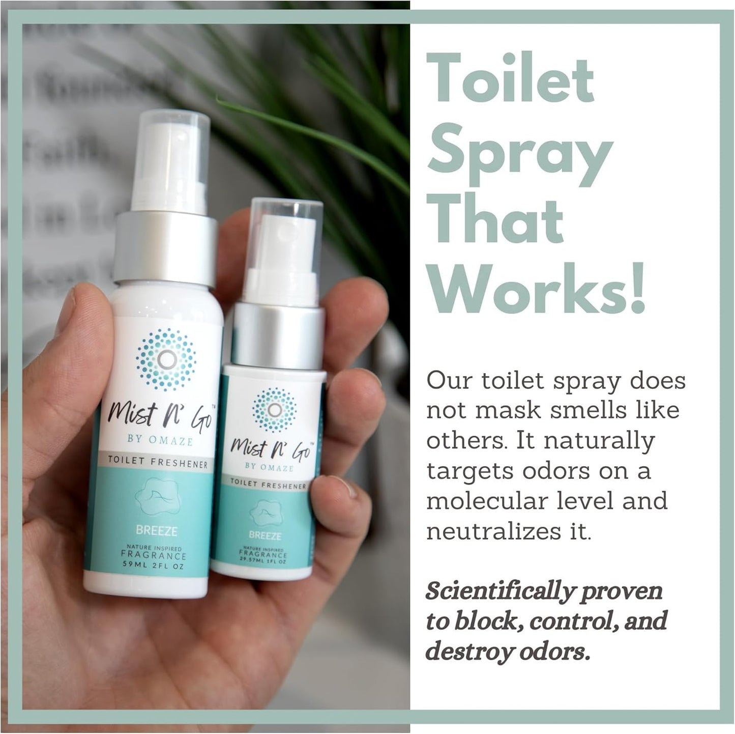 Mist N’ Go by Omaze Travel Bathroom Spray for Toilet Spray Odor Eliminator - Travel Toilet Spray for Bathroom Air Freshener Spray for Bathroom Deodorizer - Breeze Regular Size (2oz x1)