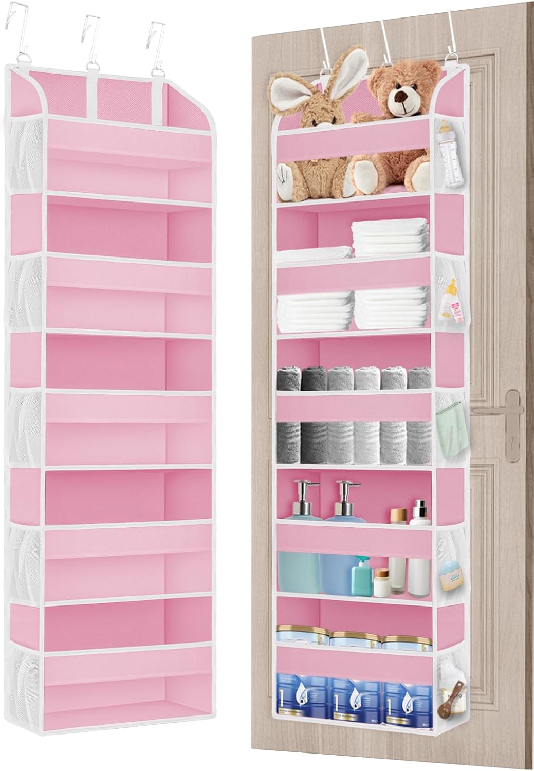 2 Pack Over The Door Storage Organizer with 5 Pockets 10 Mesh Pockets, 44 lbs Weight Capacity Door Hanging Organizers and Storage for Bedroom,Bathroom,Nursery,Kidroom,Babyroom