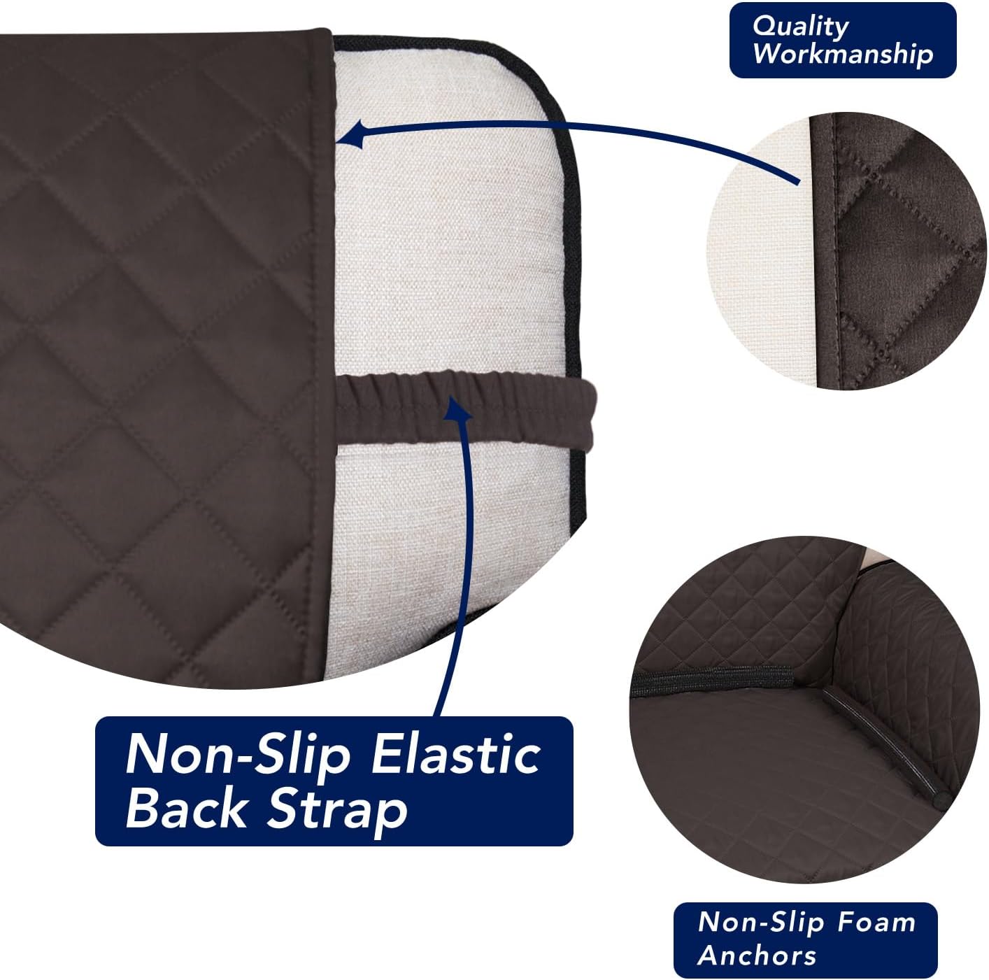 PureFit Reversible Quilted Sofa Cover, Water Resistant Furniture Protector, Washable Couch Cover with Non Slip and Elastic Straps for Kids, Dogs, Pets (Oversized Loveseat, Chocolate/Chocolate)