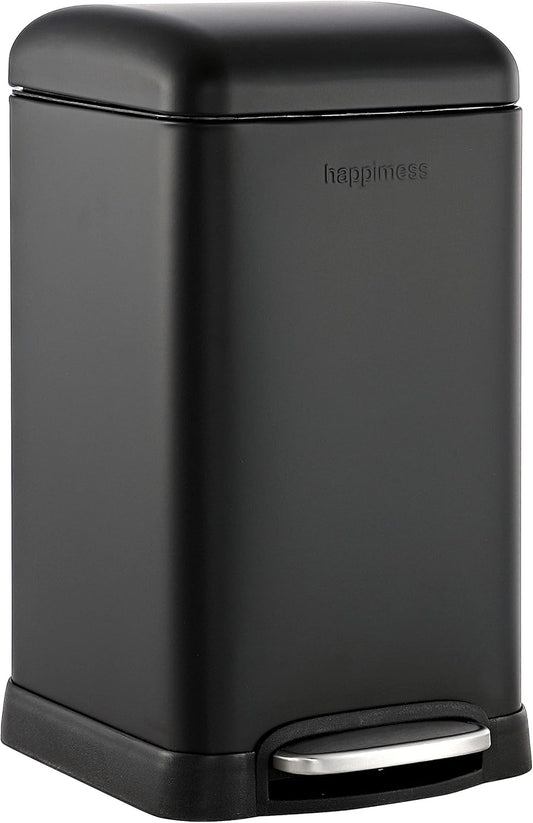 happimess HPM1012B Betty Retro Mini 3.2-Gallon Step-Open Trash Can with Soft-Close Lid, Modern, Minimalistic, Fingerprint Proof for Home, Kitchen, Laundry Room, Office, Bedroom, Bathroom, Black