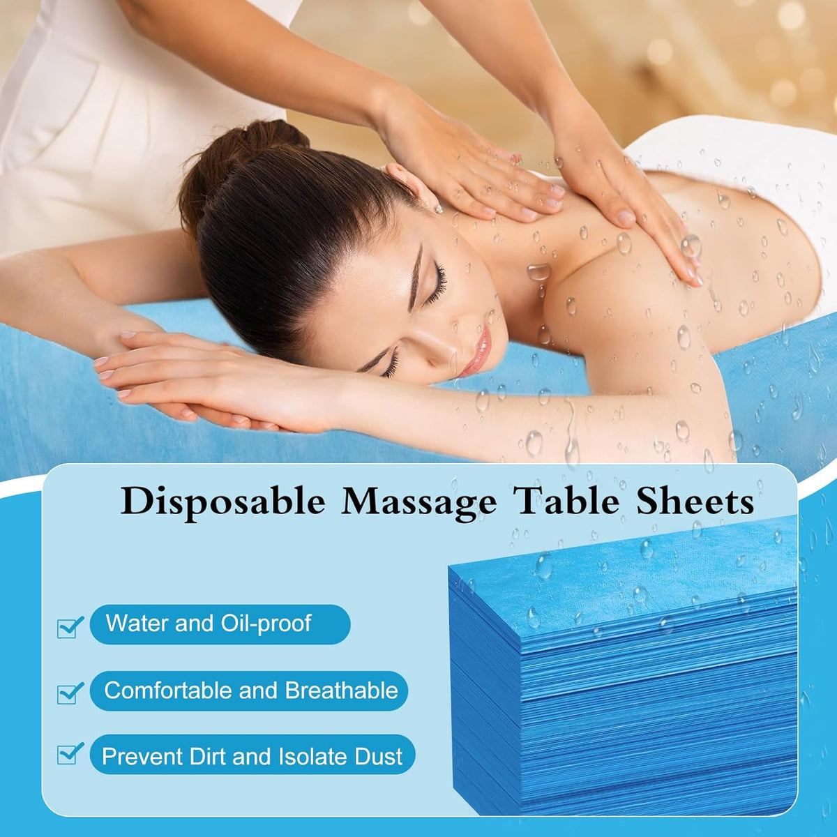 100 Pack Disposable Bed Sheets – 31.5 x 71 in Waterproof Non-woven Sheets for Massage, Spa, Tattoo & Salon Tables(Blue)