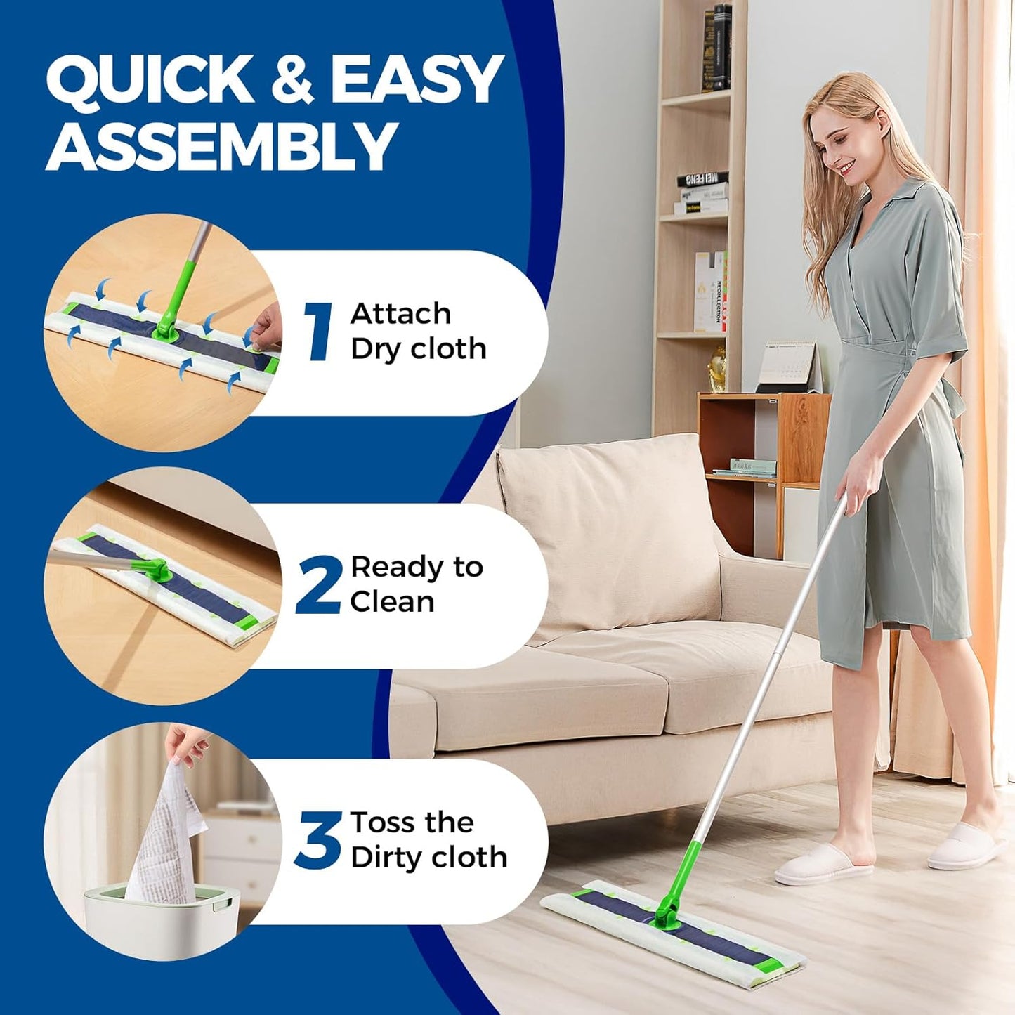 XL Dust Sweeping Cloths Dry Mop Pads for XL Sweeper Disposable X Large Floor Cleaning Mop Refills, 9.84x17.71 Inch, 80 Count