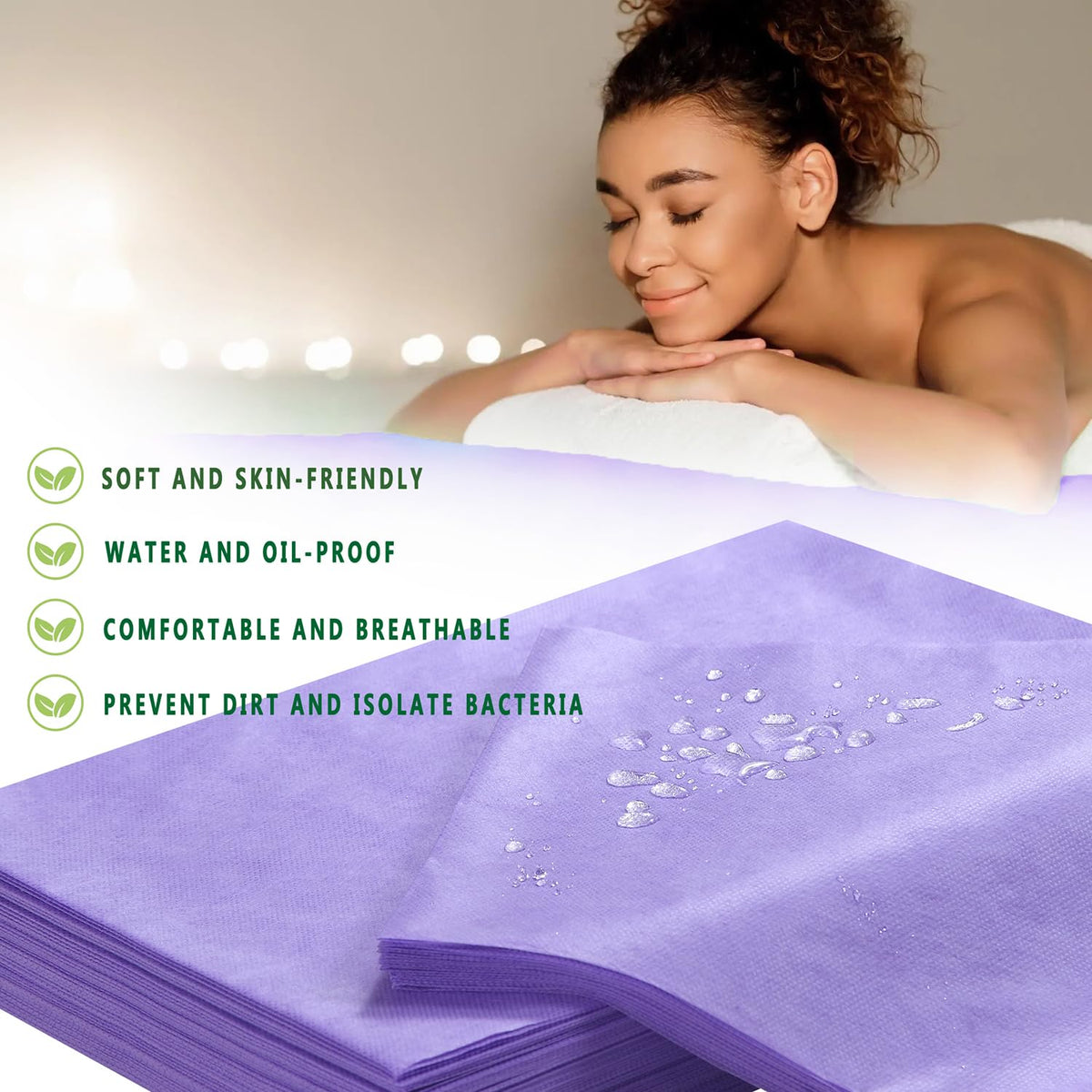 Disposable Bed Sheets 100 Pcs 31" x 71" Massage Table Sheets Non Woven Fabric SPA Bed Cover Breathable for Massage Beauty Tattoos(Purple)