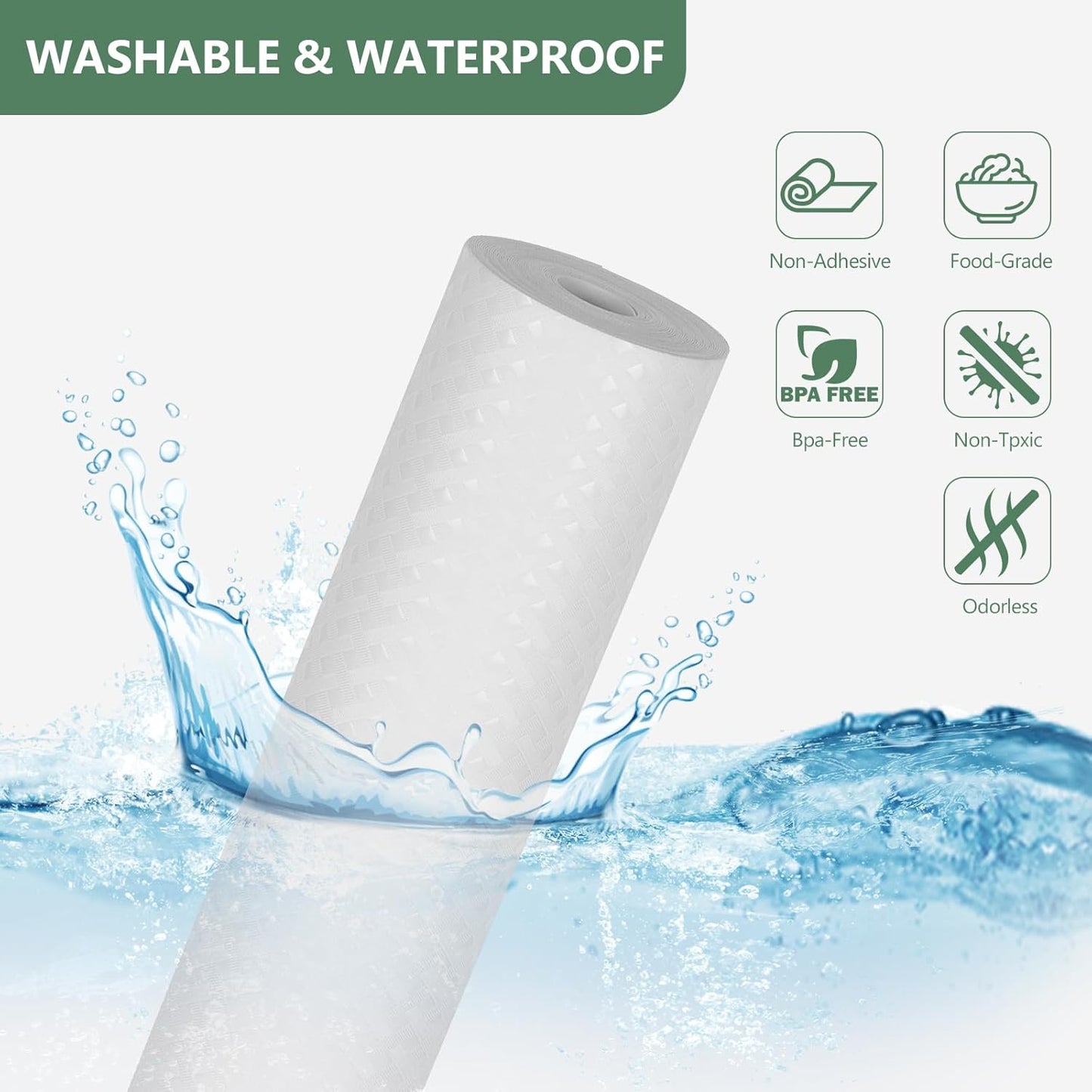 Shelf Liners, Non-Adhesive Drawer Liner, Waterproof & Oil-Proof Kitchen Cabinet Cupboard Liner Plastic EVA Material BPA Free Fridge Liner Mats Paper Protector for Shelves (White/16in x 240in)