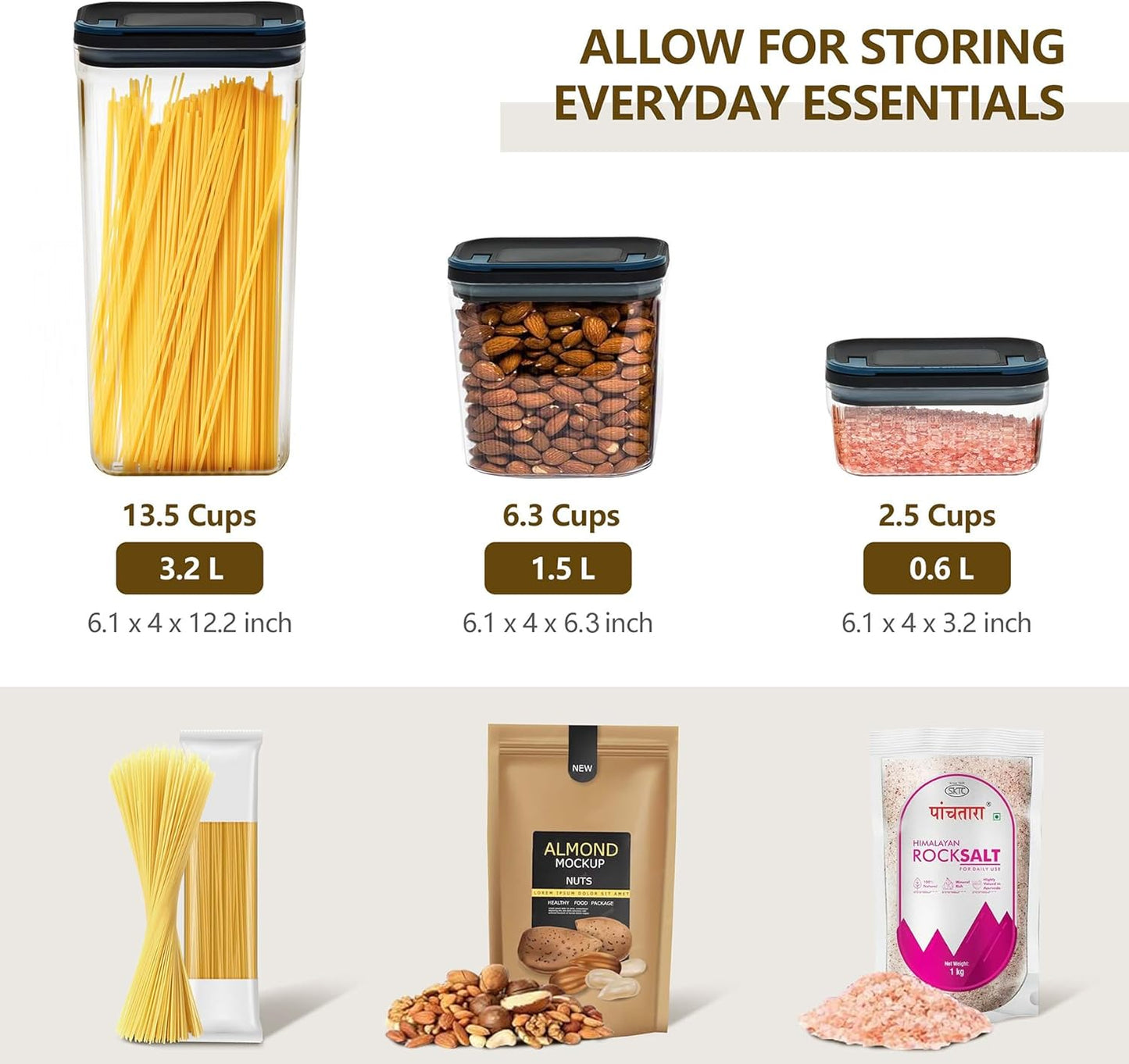 2 PACK Food Storage Containers with Airtight Lids, 112oz Tall Kitchen Food Container, BPA Free, Dry Food Storage for Pasta, Spaghetti, Cereal, Flour Pantry Organization, Navy