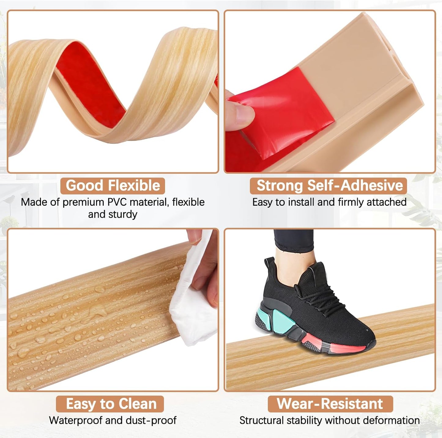 Vinyl Door Threshold Flooring Transition Strip Self Adhesive Carpet Edging Strip for Laminate Doorway Edge Threshold from 2/5" to 3/5" (Light Yellow Wood Grain, 3.3 Ft)