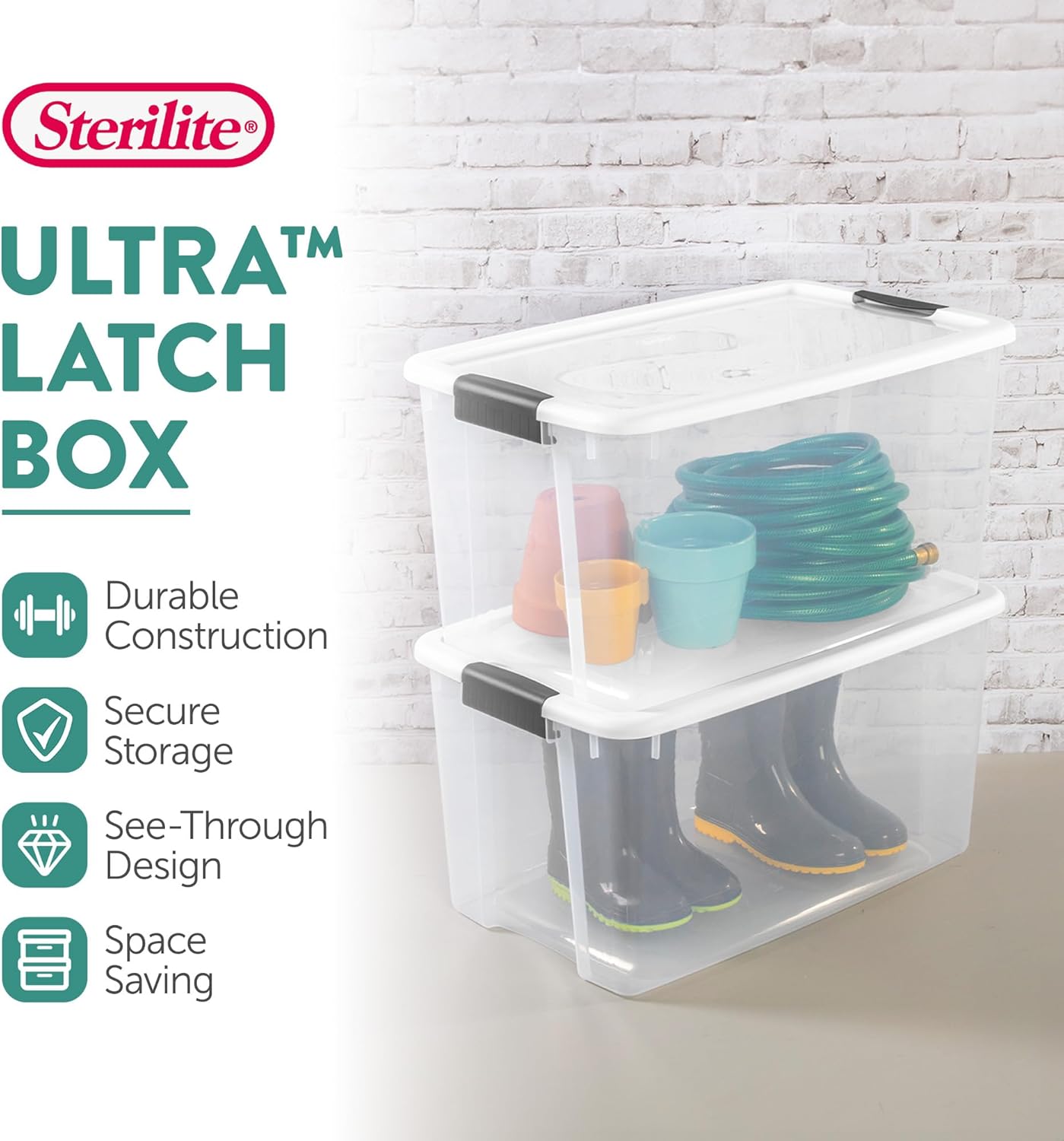Sterilite 12-Pack Ultra Latching Box, Storage Bins with Lids, Clear Plastic, 70 Quart - Heavy-Duty Organizing Containers for Closet, Bathroom, and Office