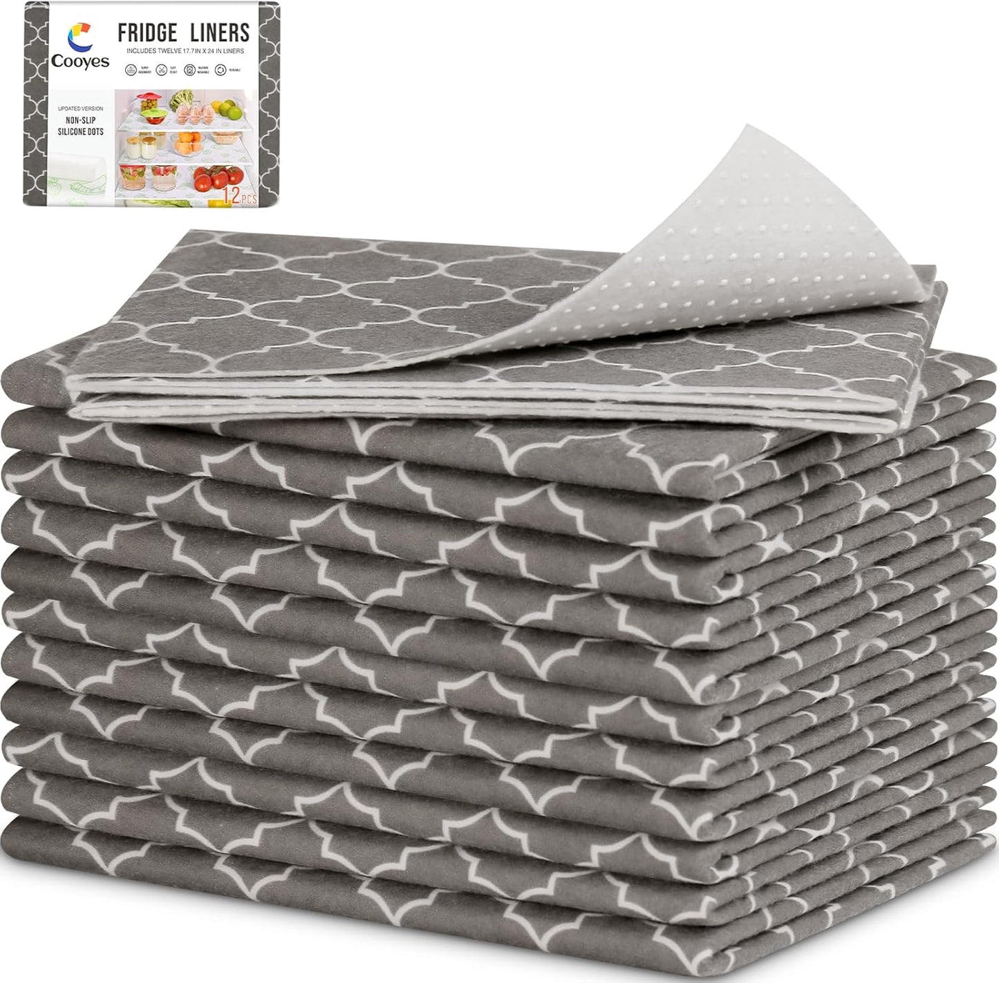 Cooyes 2 in 1 Refrigerator Liners & Fresh mats for Fridge Drawer and Glass Shelves, Absorbent Crisper Mats Washable, BPAfree Cloth Fridge Bin Liners-Keep Produce Fresh Longer